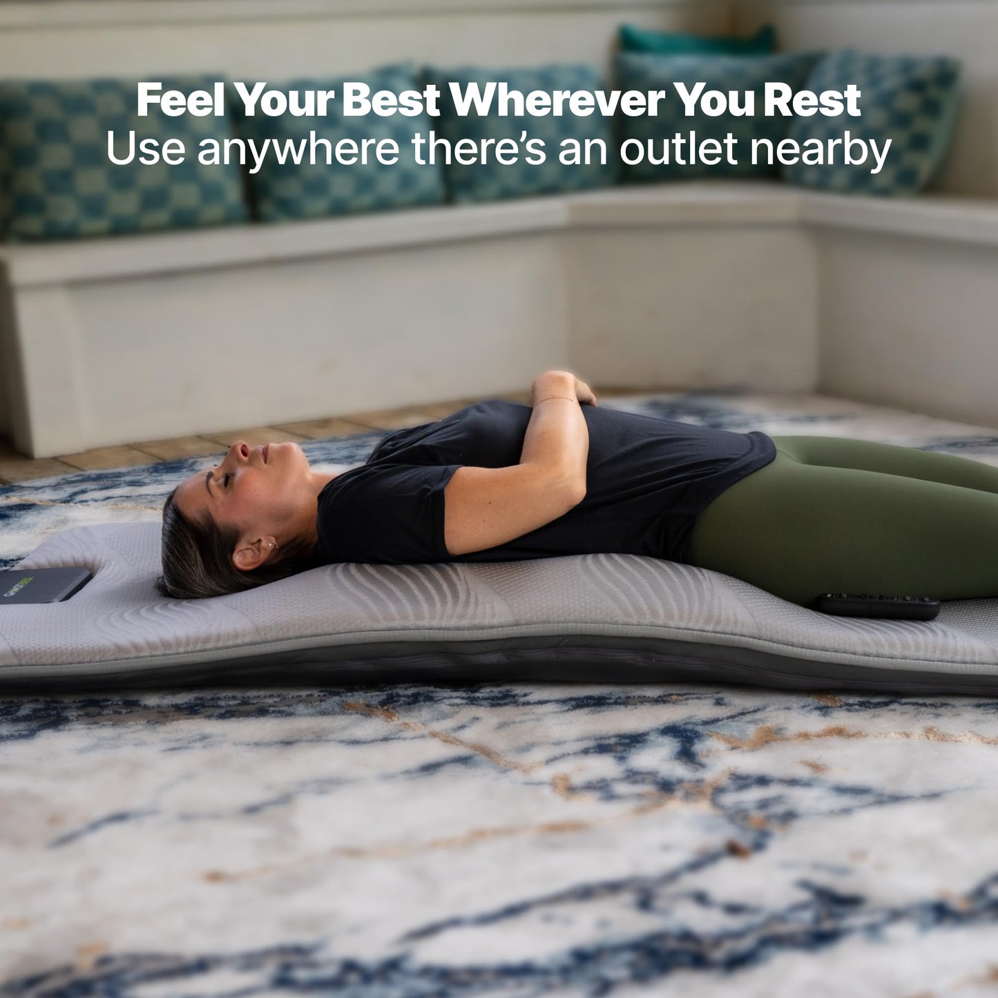 GhostBed Massage Mat with 3" Gel Memory Foam - 7 Full-Body Massage and Stretching Programs, Plus Vibration and Heat Therapy, Charcoal Grey