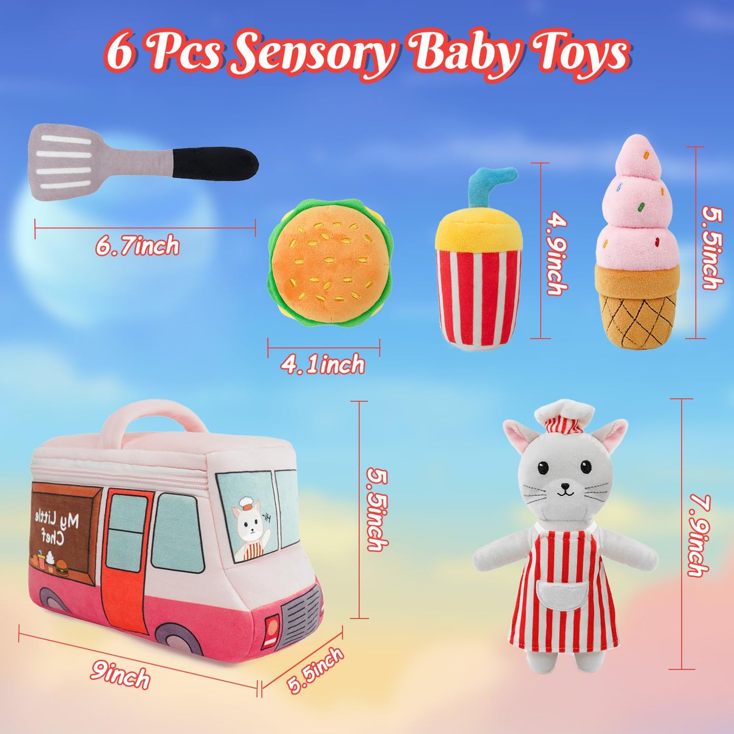 Cooking Play Set for Toddlers Cat Baby Toys 6-12 Months Interactive Stuffed Animal Plush Kitchen Pretend Toys for Girls Boys Gift Stuffed Teething Toy Infants Crinkle Sensory Toy Montessori(Kitten)
