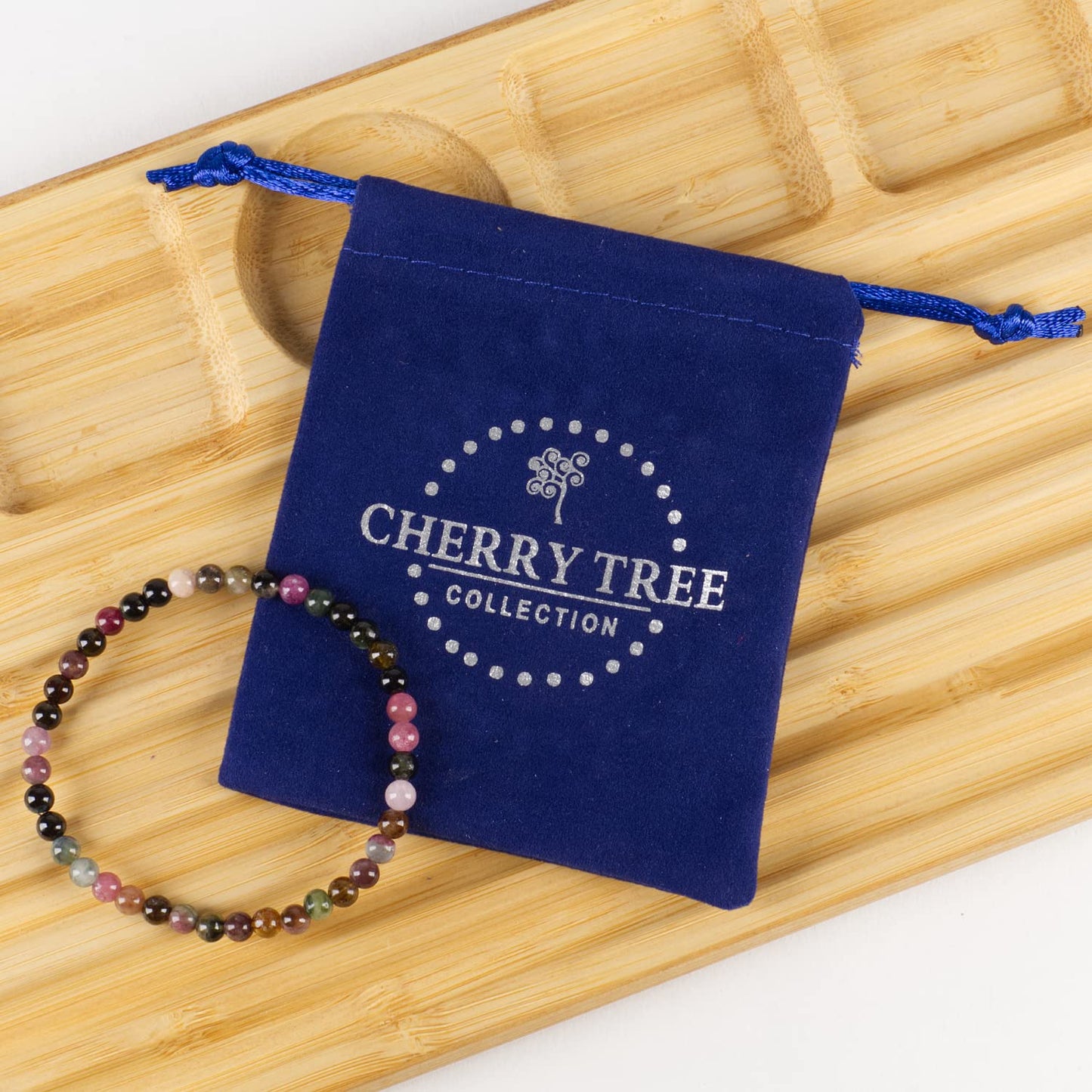 Cherry Tree Collection - Small, Medium, Large Sizes - Gemstone Beaded Bracelets For Women and Men - 4mm Round Beads (Tourmaline, Medium)