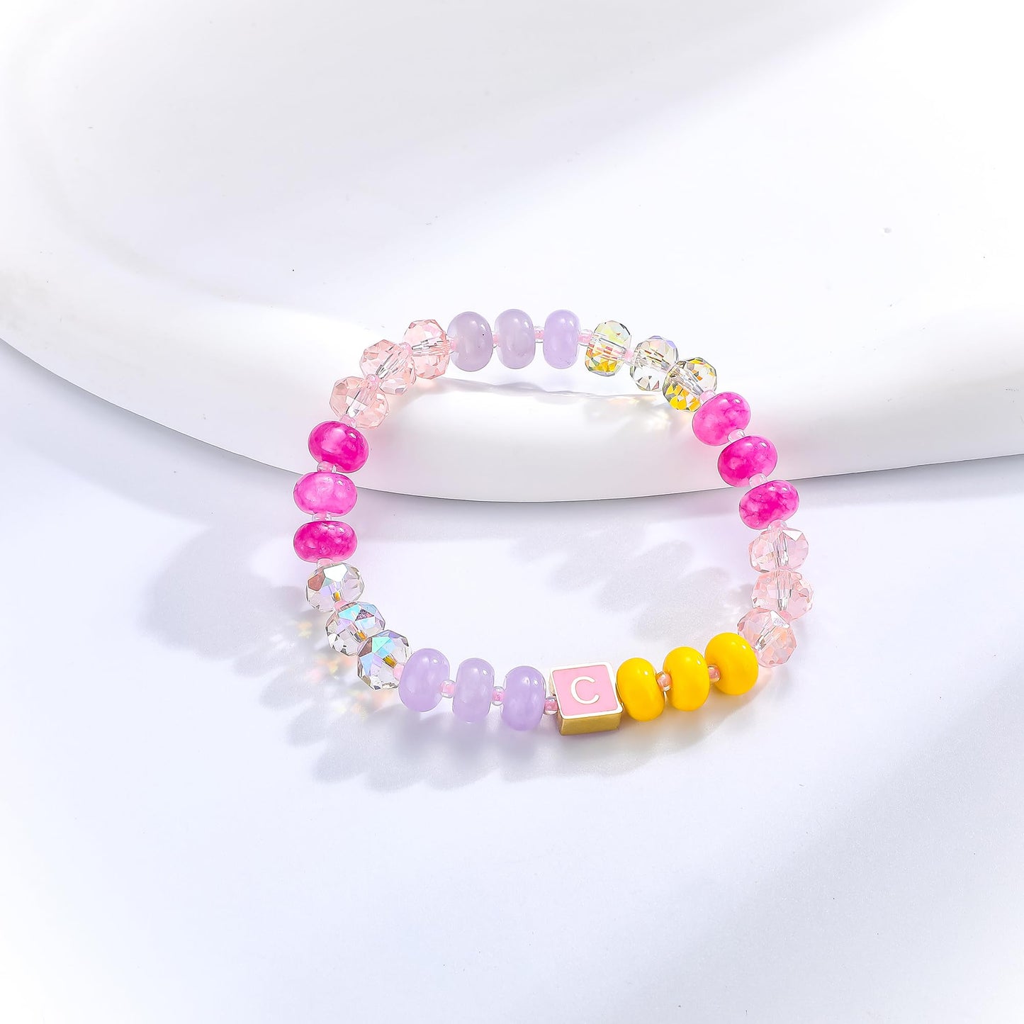 SLYAIH Colorful Beaded Initial Bracelets for Women Boho Crystal Beaded Elastic Stretch Bracelet A-Z Letter Bracelet Handmade Jewelry Gifts for Women