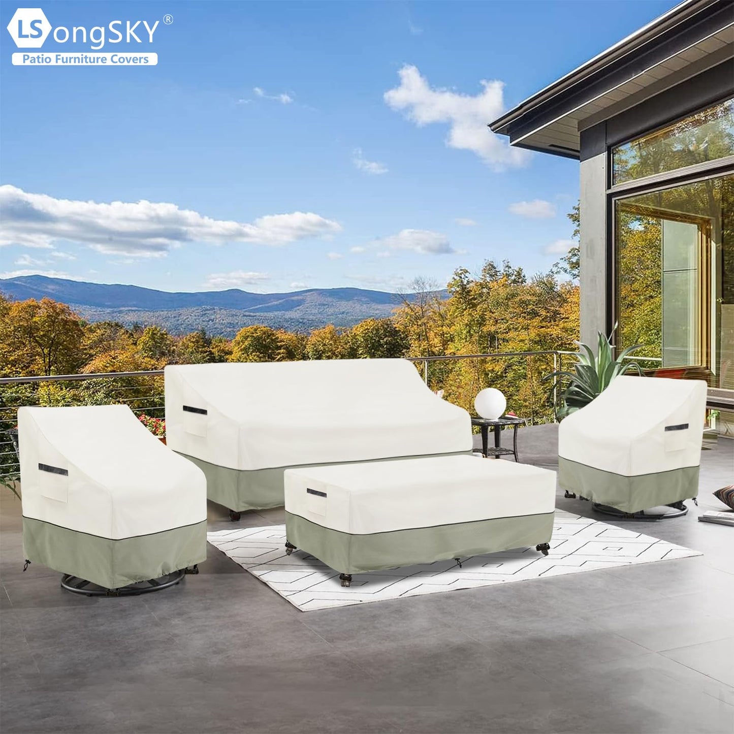 LSongSKY Outdoor Swivel Lounge Chair Cover 2 Pack,100% Waterproof Heavy Duty Outdoor Chair Covers,(33 W x 35 D x 38.5 H inches) Patio Furniture Cover for Swivel Patio Chair,White&Grayish Green