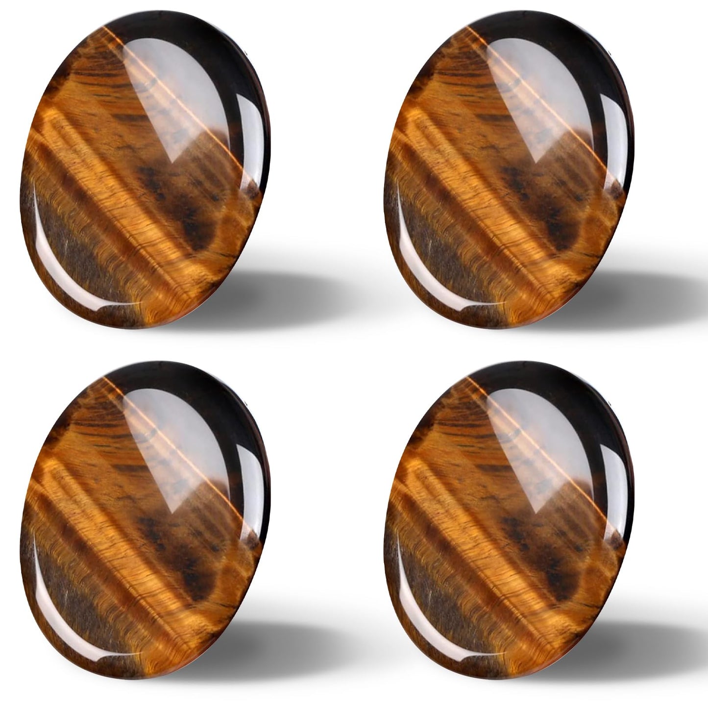 Roowest 4 Pcs Thumb Worry Stone for Anxiety Natural Crystal Healing Stone Chakras Amethyst Tiger Eye Quartz Pocket Hug Gift for Office Stress Meditation(Tiger Eye,Oval)