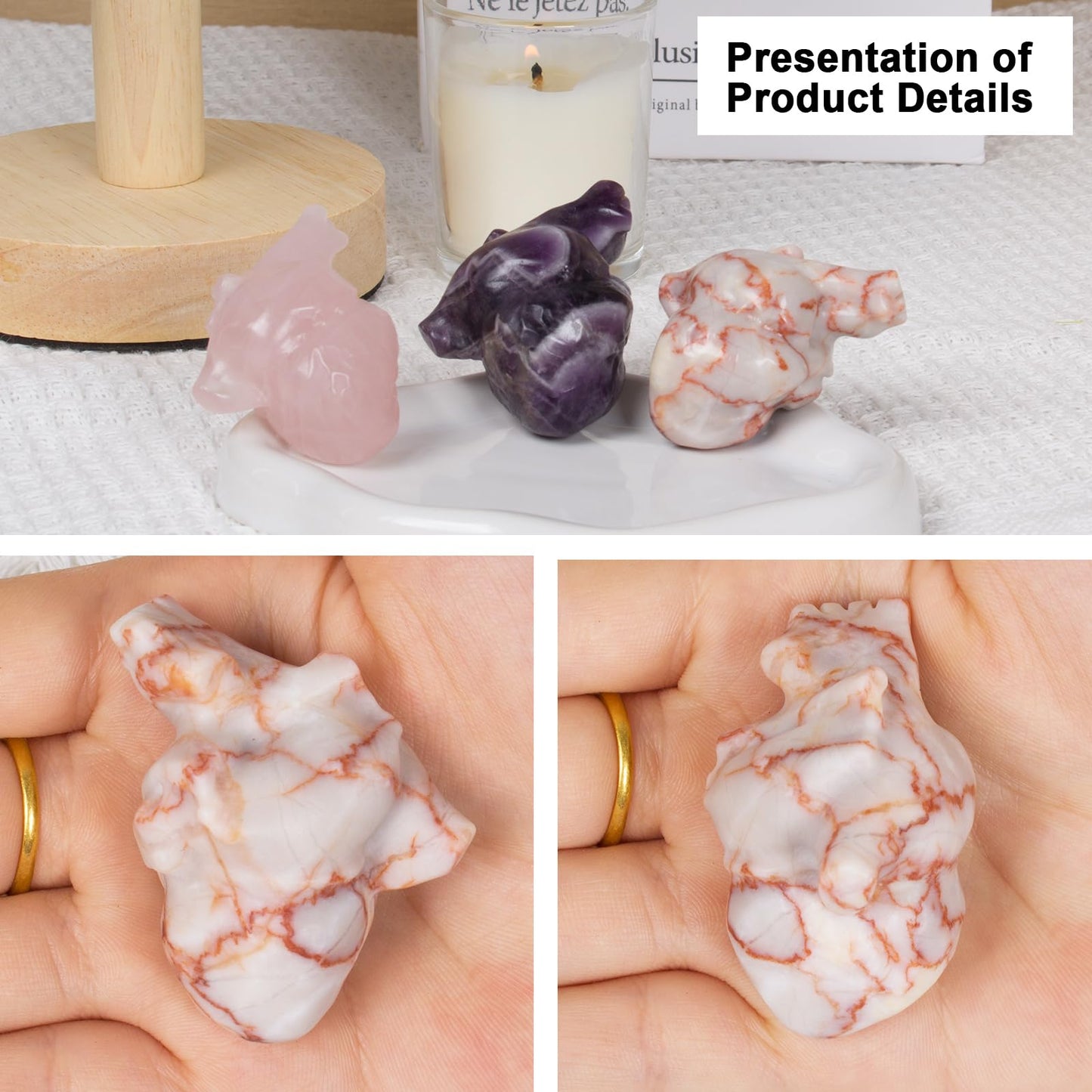 Red Network Jasper Heart Crystal Figurine, 2.1”Crystal Heart Love Statue for Home Decor, Meditation and Stress Relief, Hand Carved Natural Healing Stone Cardiac Sculpture Spiritual Gift for Women