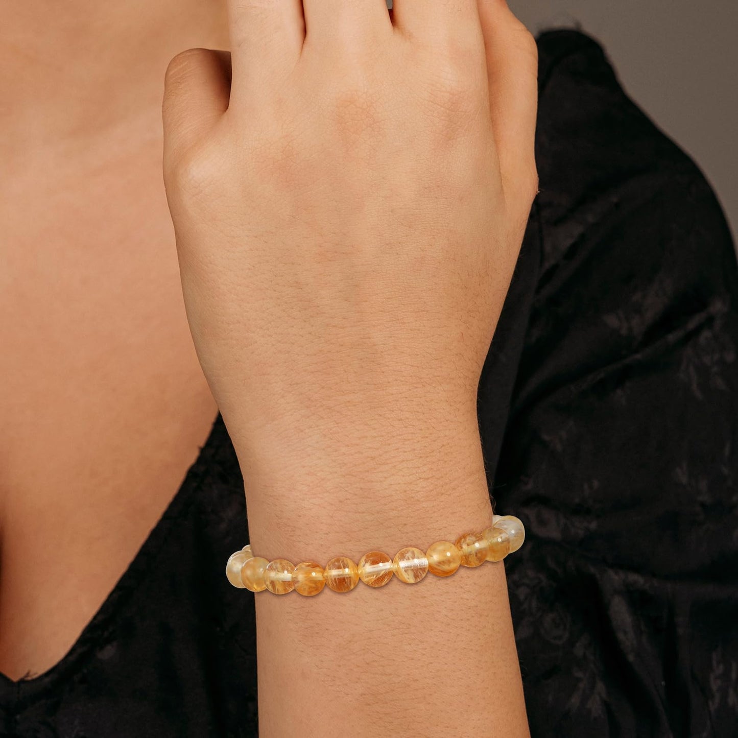 Gnamy Citrine Crystal Bracelet for Women, Healing Crystal Bracelet for Spiritual Healing Positive Energy Stress Relief, Natural Stone Stretch Beaded Bracelets Jewelry Birthday Valentines Gifts for Daughter Her Friends Girlfriend
