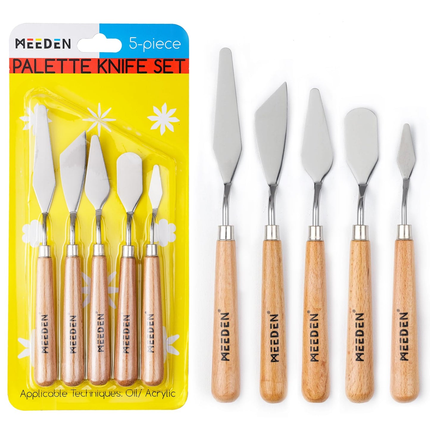 MEEDEN 5Pcs Palette Knife Set: Stainless Steel Painting Knives with Wood Handle - Pallet Knife Set for Oil Canvas Acrylic Painting Color Mixing