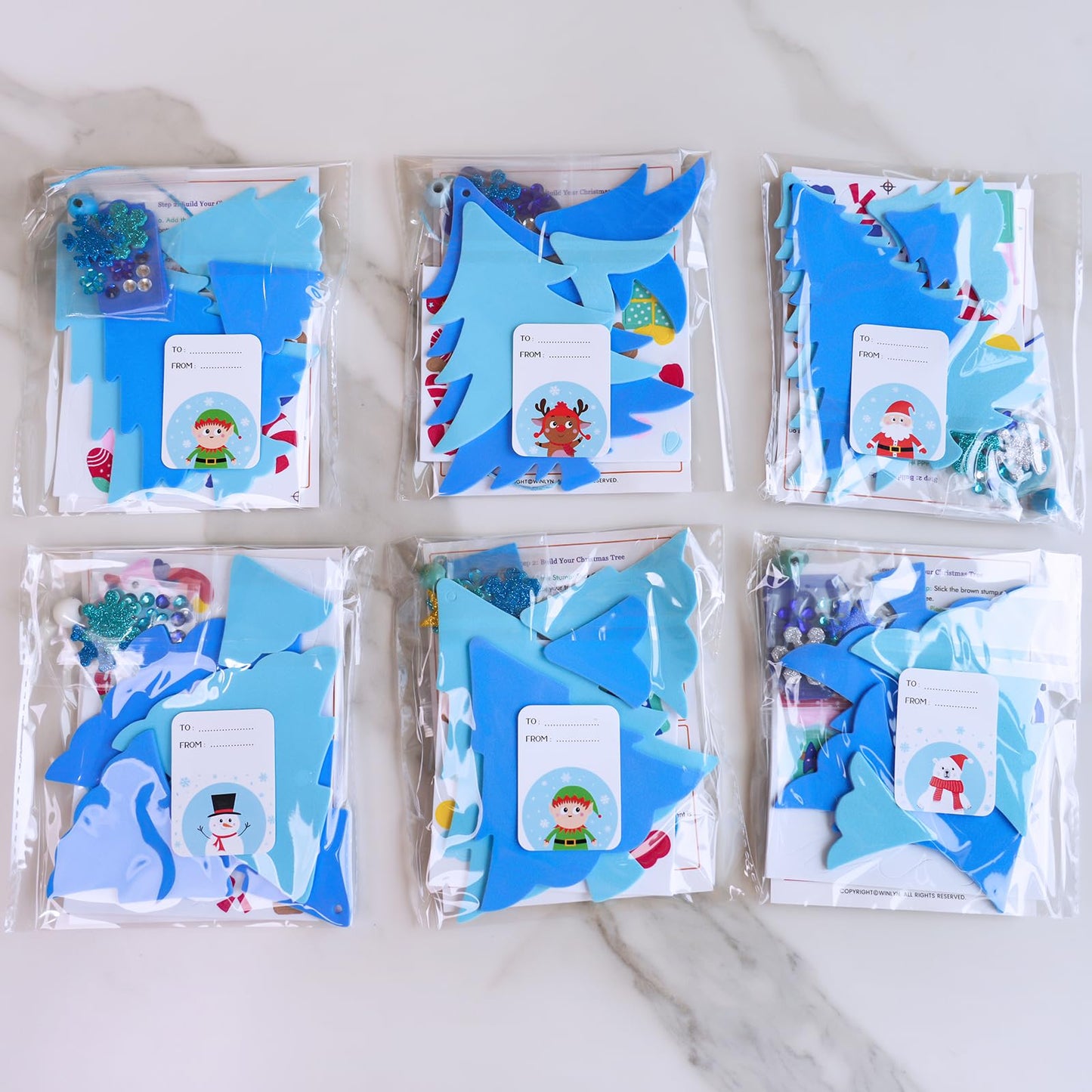 Winlyn 24 Sets Winter Decorations DIY 3D Pine Tree Ornaments Christmas Craft Kits Foam Tree with Festive Snowflake Foam Stickers for Kids Holiday Seasonal Gift Home Classroom Activities Party Favors