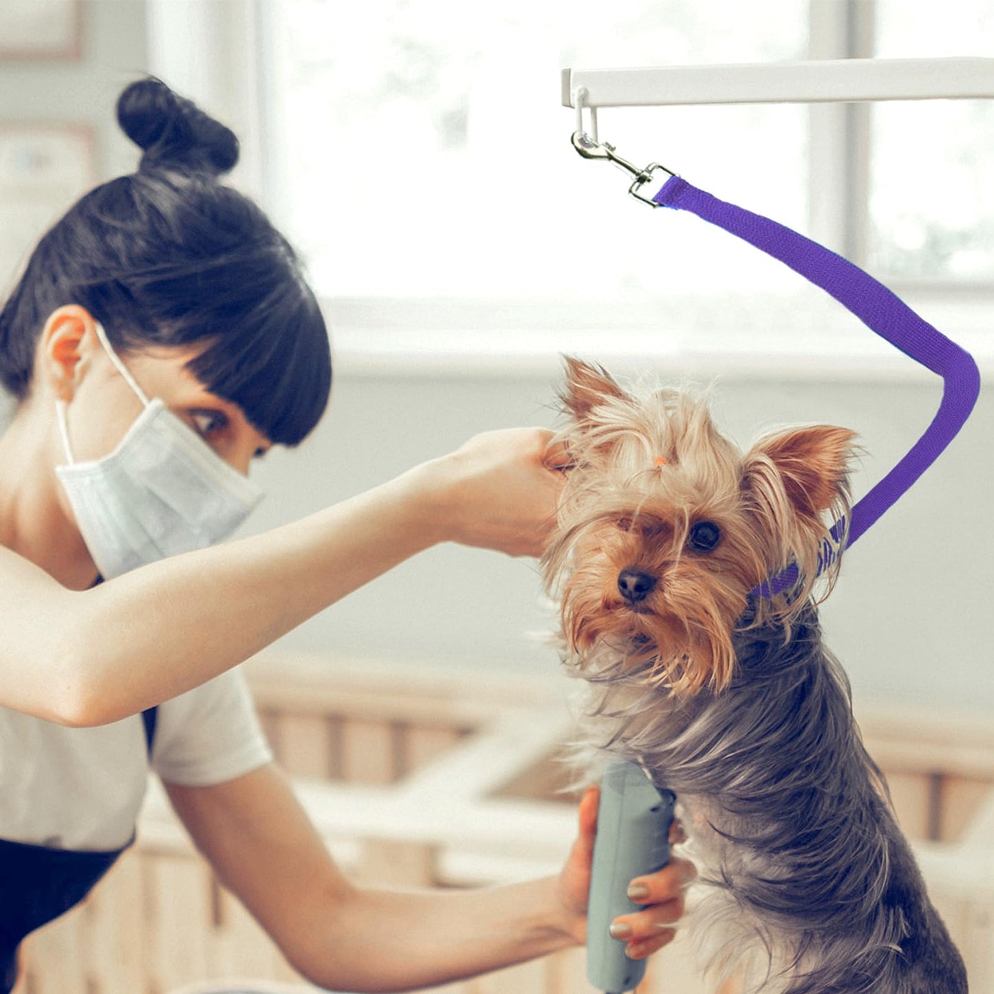 Heclia Pet Dog Grooming Loops Nylon Restraint Noose Adjustable Fixed Dog Cat Safety Rope for Pet Grooming Table at Home Dogs Hanging Harness for Nail Trimming Slip Leads 80 cm Safety Tether Bel 2pcs