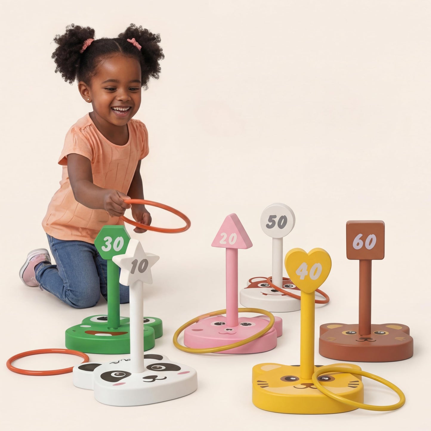 Animal Ring Toss Game Toy Set for Kids, 6 Targets Stands & 36 Rings Combo, Indoor Outdoor Party Yard Family Adults Activity, Holiday Present Birthday Gift for Toddlers Boys Girls Child Ages 3+