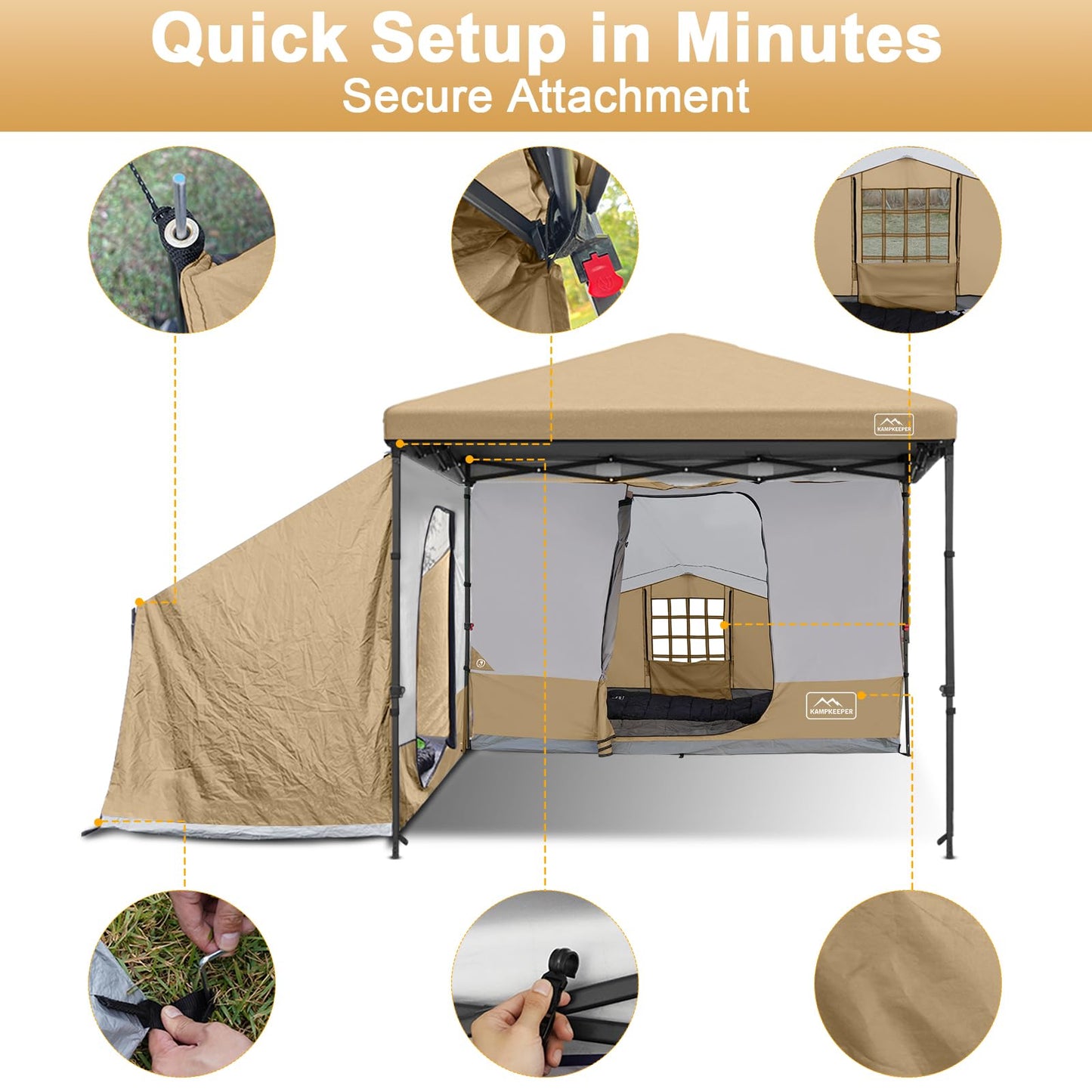 KAMPKEEPER 2 Person Canopy Side Tent, Camping Tent for 10x10 Canopies, Easy Up Cube Tents Gazebo Room with Mesh Window for Camping, Storage, Events(Canopy Not Included)