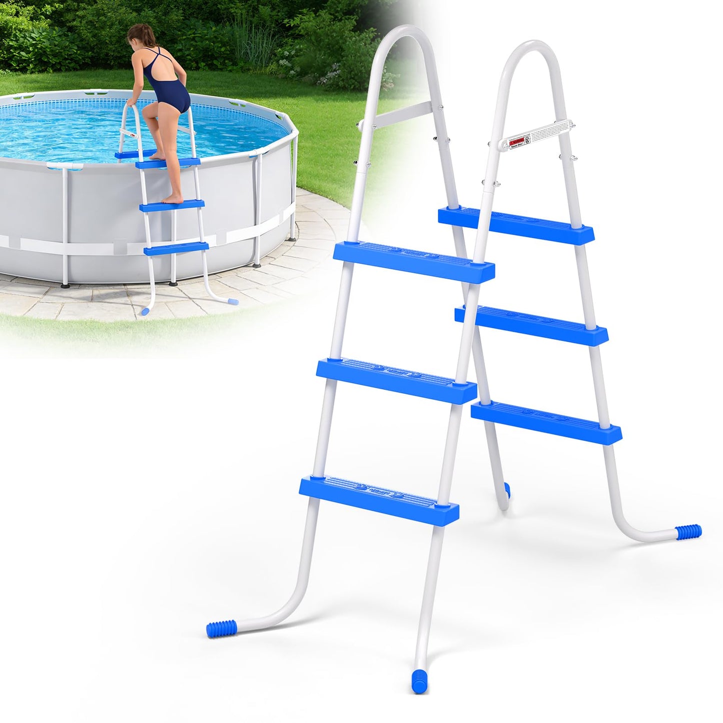 REGMICS Heavy Duty Steel Frame Swimming Pool Ladder for Above Ground Pools, 3-Step Double-Sided Pool Stairs for 42" Height Pools, 450lbs Capacity with Anti-Slip Rubber Feet & Wide Steps
