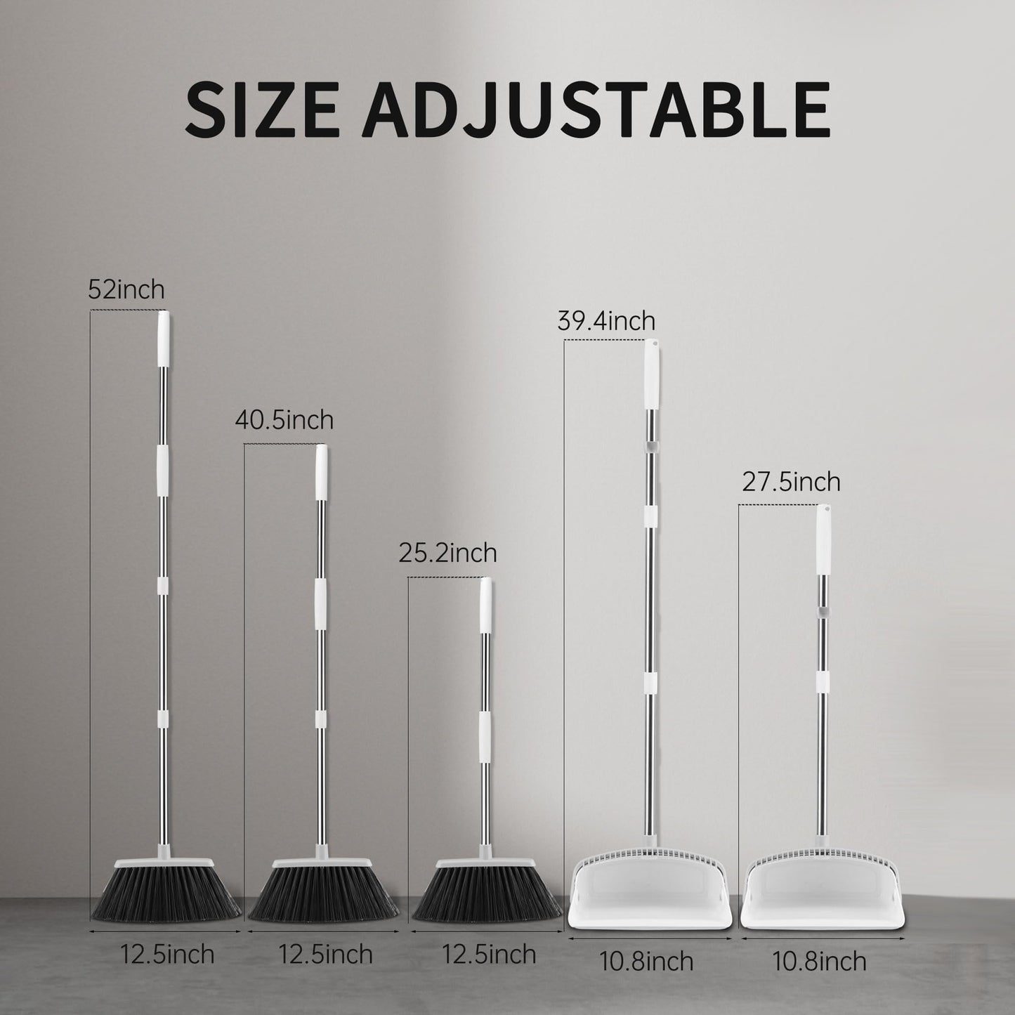OPTTIDI Broom with Dustpan Combo Set, Hand Broom and Dustpan Set for Sweeping Indoor Angle Broom for Home Office Kitchen Lobby Floor Pet Hair Indoor&Outdoor Cleaning (White&Gray)