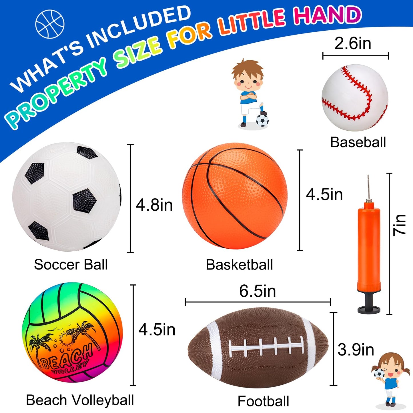 5 Pack Sports Balls for Toddlers 1-3 Outdoor Toys Football Soccer Basketball Baseball with Bag 1 2 Year Old Boy Toys Sport Bouncy Pool Balls Outside Playground Toddler 1-3 2-4 3-5 Birthday Boys Gifts