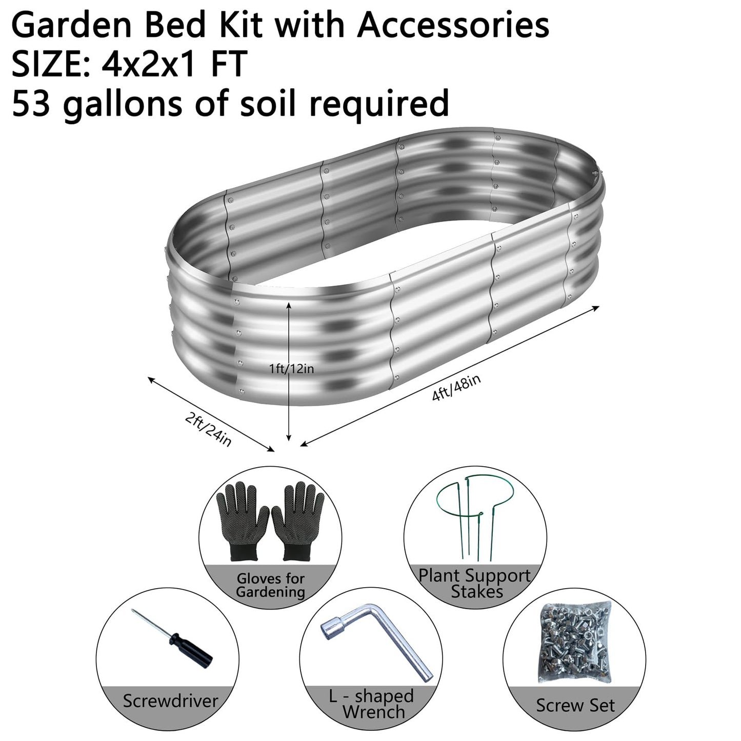 ZFHgarden Galvanized Metal Raised Garden Bed Kit, 4x2x1ft Outdoor Planter Box, Garden Grow Bed for Vegetables, Flowers, Patio Gardening