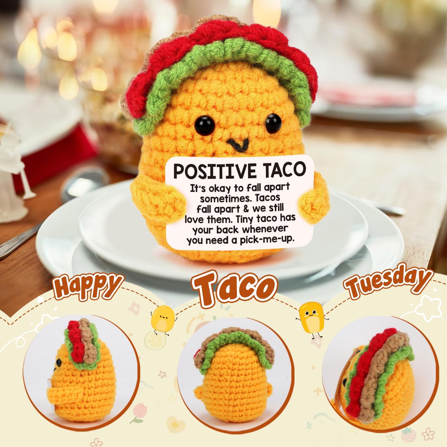 Positive Crochet Taco Birthday Gifts for Women Men Teacher Appreciation Mothers Day Graduation Gift Adult Kids Son Mom Dad Daughter Sister Friend Coworkers Self Care Card Inspirational Support