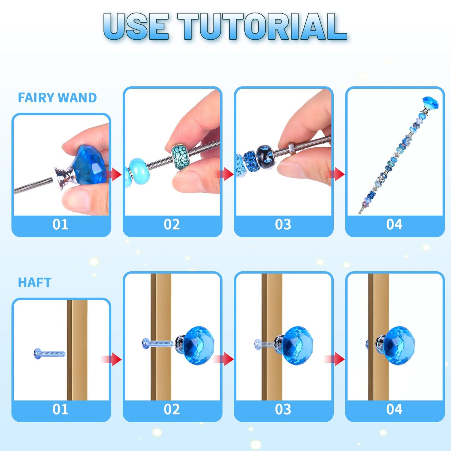 AIPRIDY 158 Pcs DIY Fairy Wand Garden Stakes Kit,Multiple Color Scheme European Beads Crystal Diamond Tops and 12 or 10 Inch Threaded Rods,Stainless Steel Stakes with Diamond Toppe(Purple)