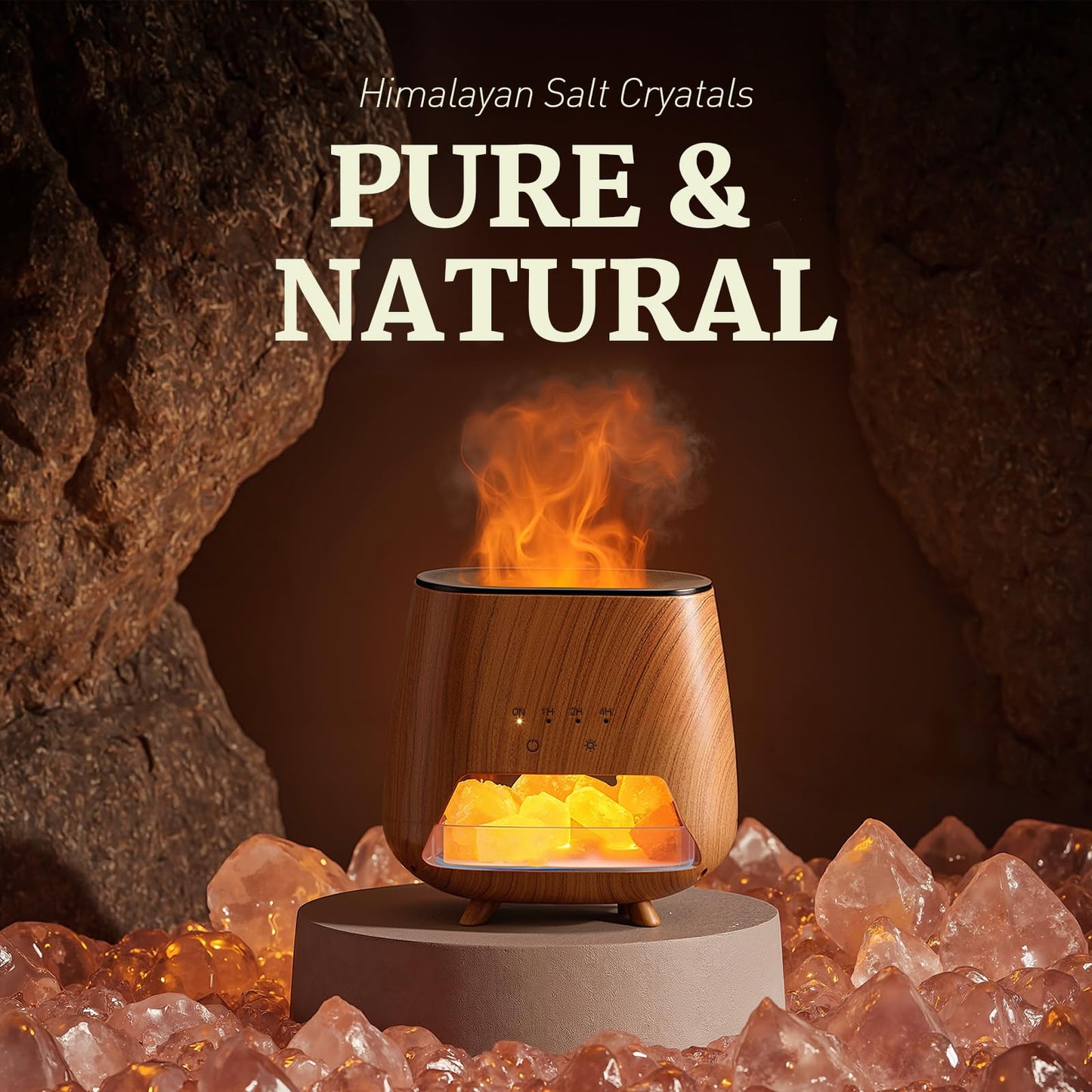 JJNJJN Essential Oil Diffuser for Home: 200ml Aromatherapy Diffuser with Himalayan Pink Salt Rock, Cool Mist Humidifier with Auto Off Function and 9 Colors LED Night Light for Bedroom