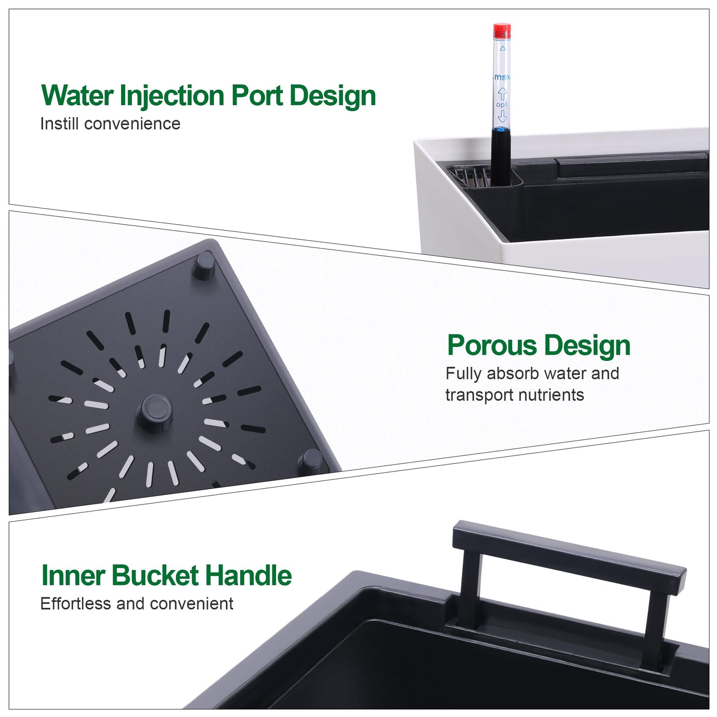 BouPower 22.5" Tall Planters for Outdoor Plants Set of 2 – High Front Porch Planter with Water Level Monitor, Drainage Holes, Inner Bucket – Ideal for Garden, Porch, Patio, Indoor & Outdoor