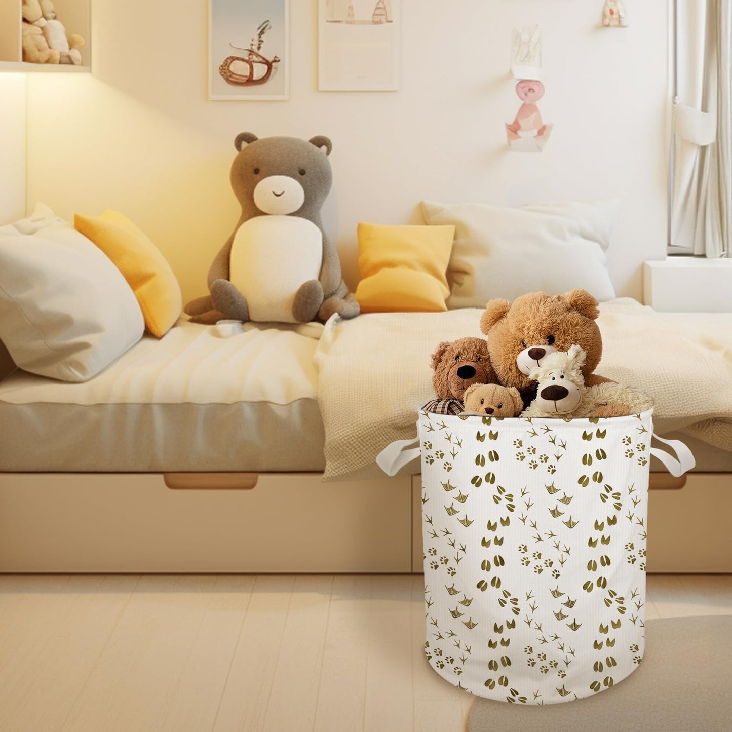 Cilrii Animal Footprints Nursery Laundry Basket, Forest Animal Track Laundry Basket Hamper Waterproof Collapsible Clothes Toys Storage Bin for Bedroom Bathroom Kids Room, Toybox for Boys Girls