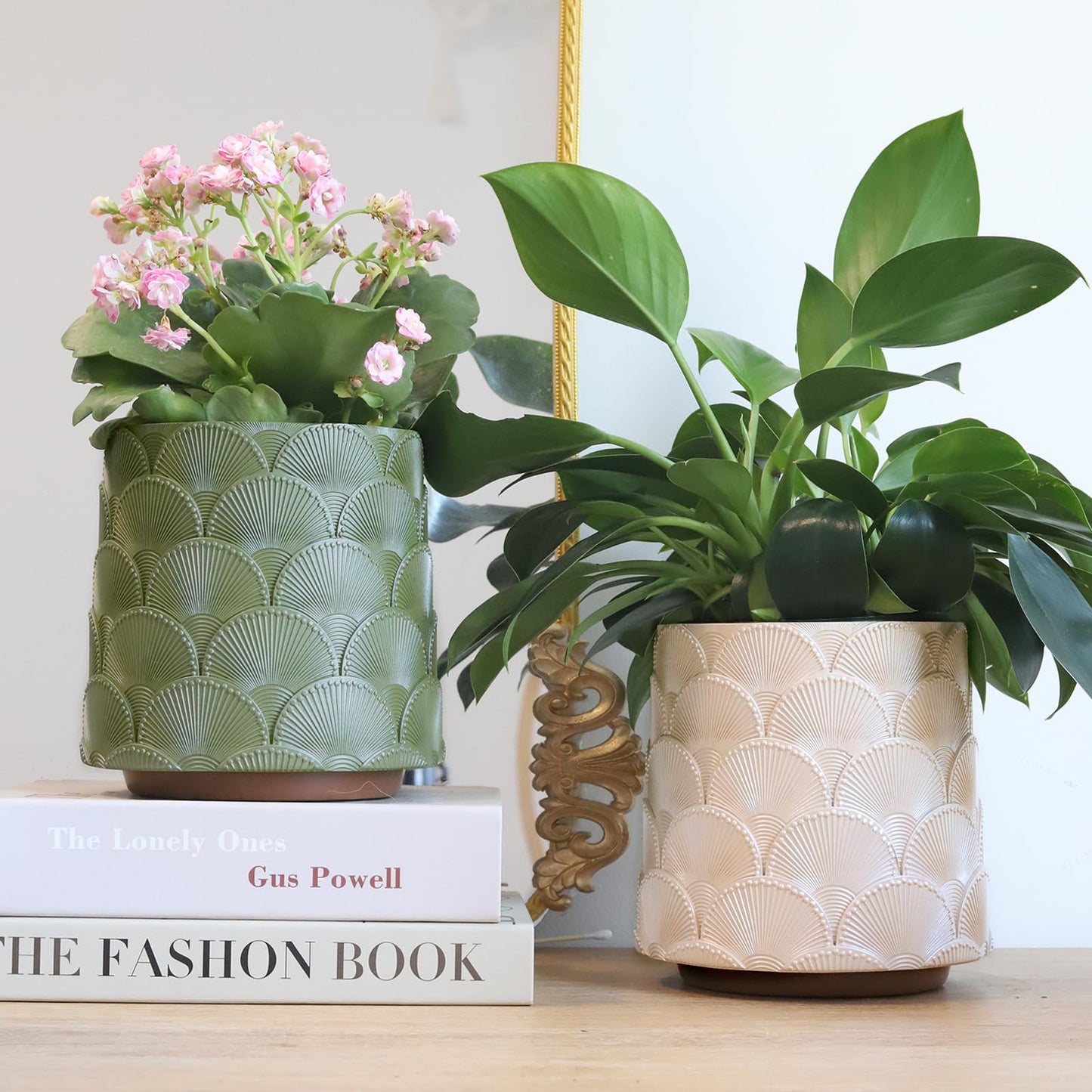 GUGUGO Pearl Sage Green Scale Planter, Cute Unique Plant Pot with Drainage, Eclectic Colorful Small Flower Planters Pots for Indoor & Outdoor Plants, Rainbow Funny Succulent Gardening Pot Gifts