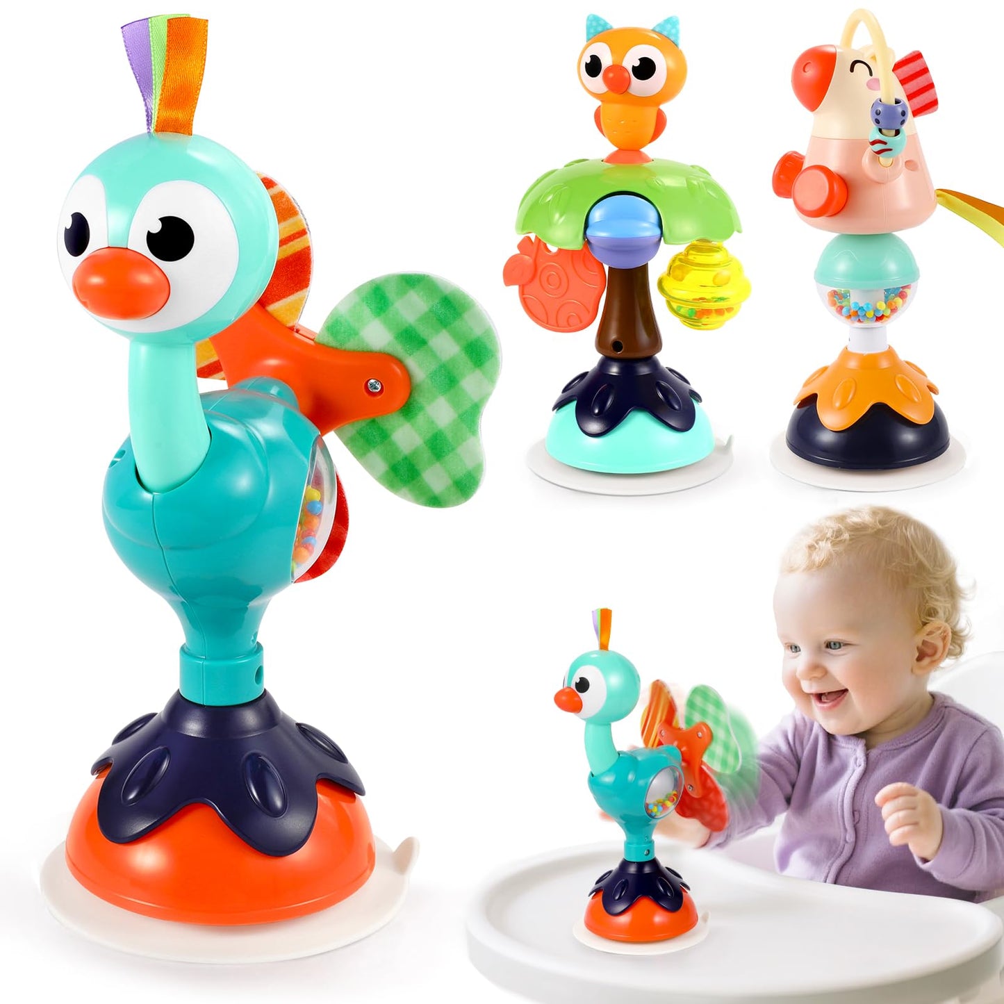 Baby Toys 6-12 Months 3PACK High Chair Suction Cup Toys Rattle Toys for Babies 12-18 Months Baby Tray Infant Toy for 6 9 12 18 24 Months Newborn Gifts for 1 2 Year Olds Boys Girls Kids Birthday Xmas