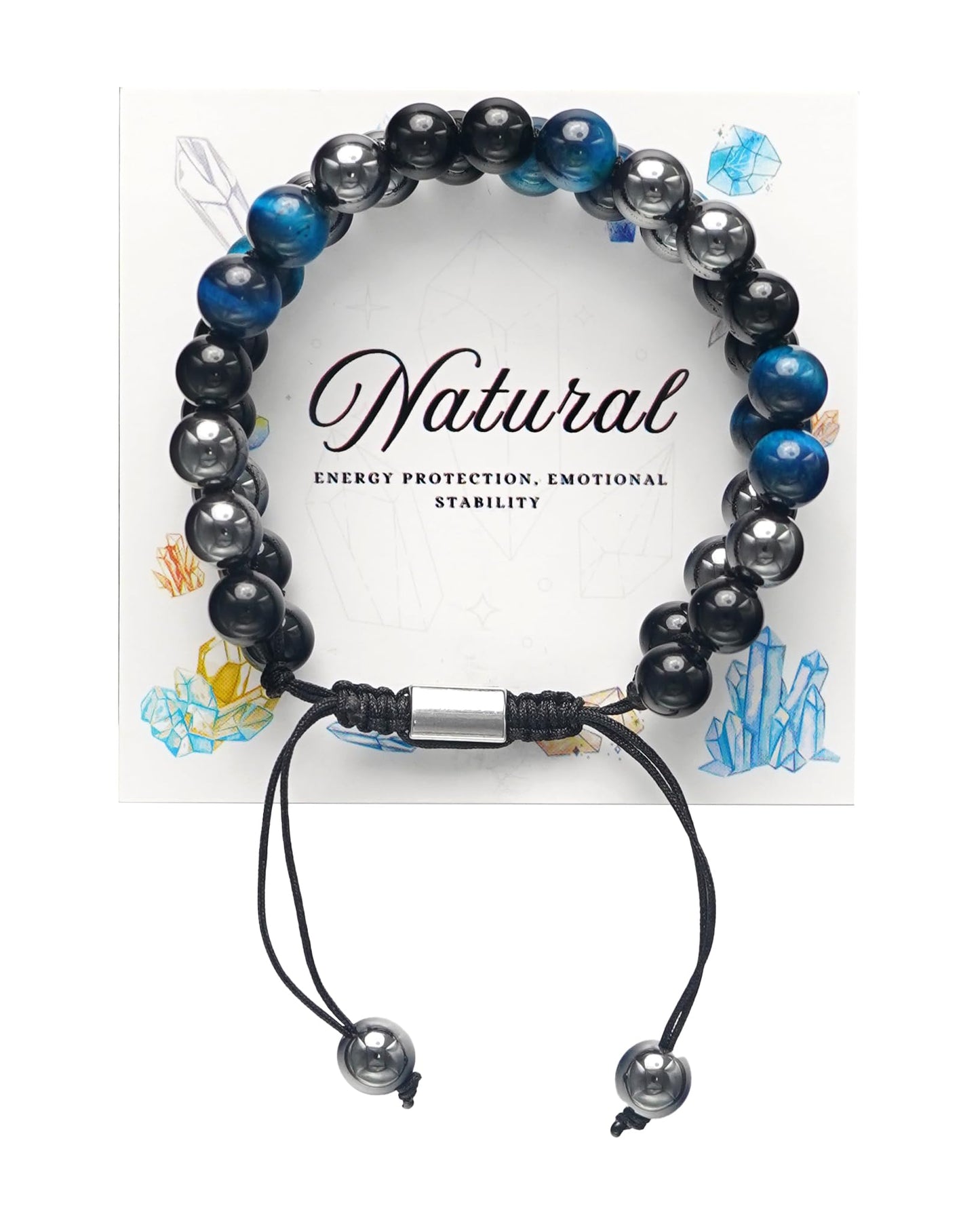Triple Protection Energy Bracelet, Healing Crystals for Negative Energy Protection, Unisex Amulet with Obsidian, Tiger Eye, and Onyx Stones, Spiritual Jewelry for Men and Women, Healing, Manifestation, and Wellness(8mm Obsidian Blue Tiger Eye Bracelet)