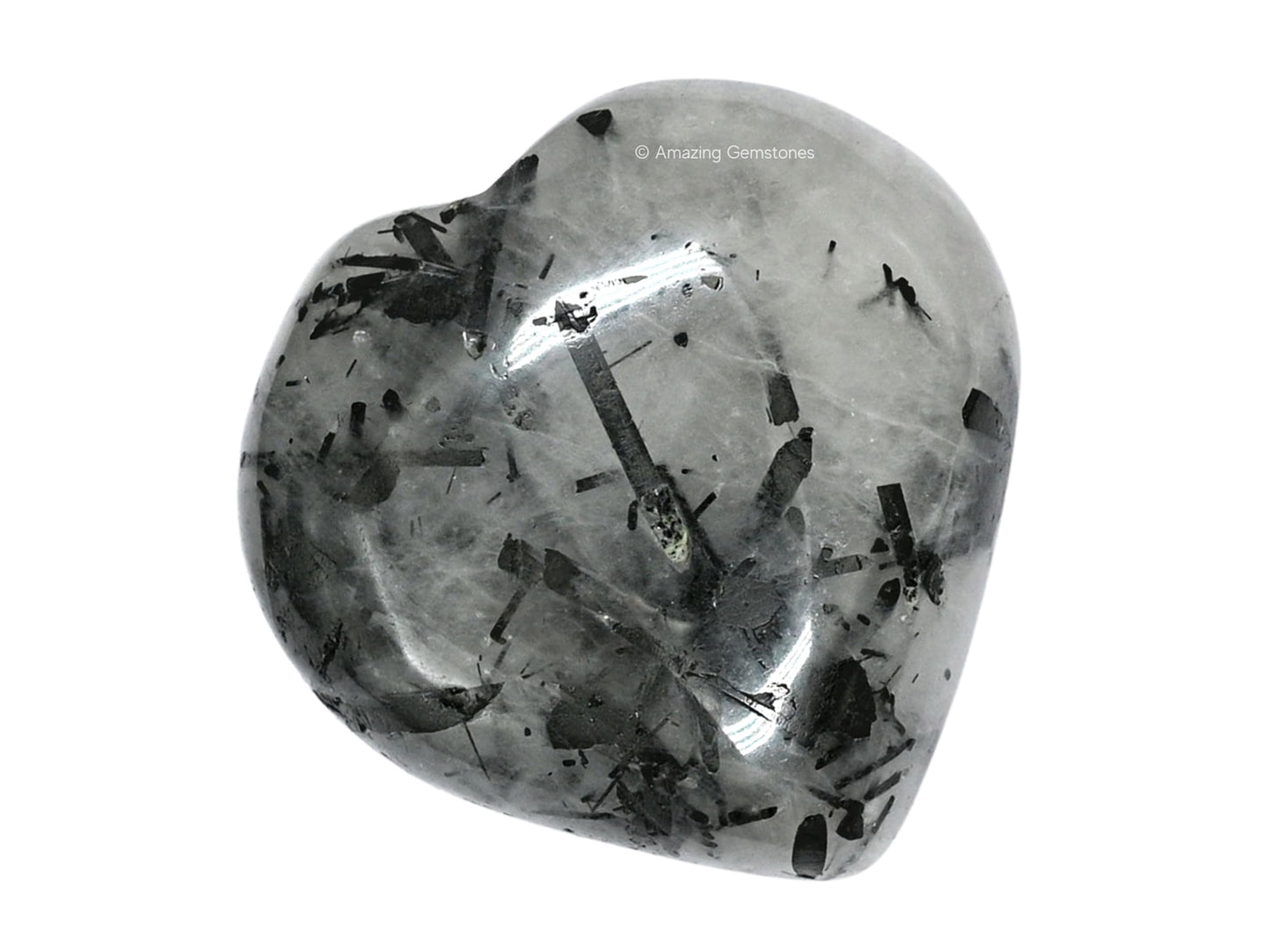 Amazing Gemstone Black Rutilated Quartz Crystal Heart Palm Stone - Pocket Massage Worry Stone for Natural Body Chakra Balancing, Reiki Healing and Crystal Grid