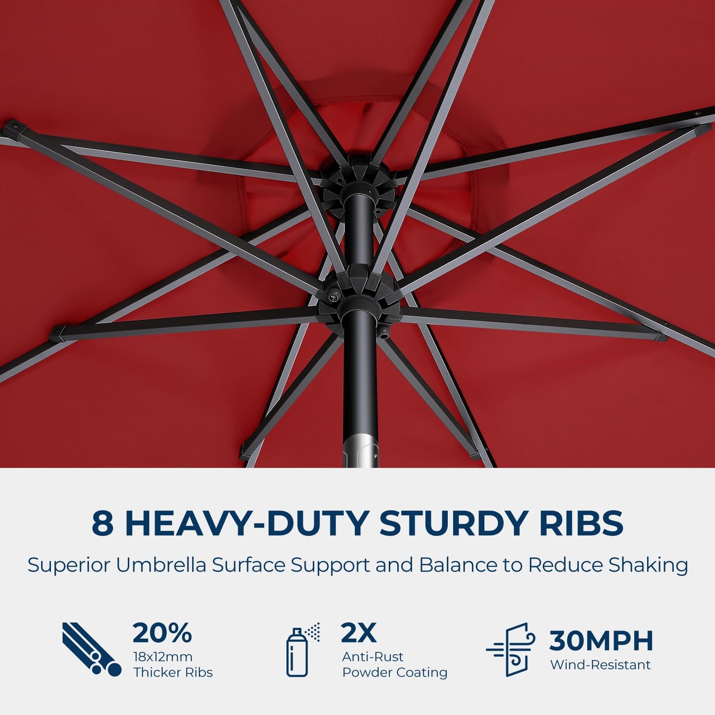 HOMSHADE 9ft Outdoor Patio Umbrella - Market Table Pool Deck Umbrella UPF50+ UV Protection with Push Button Tilt, Crank and 8 Sturdy Ribs (Red, No base)