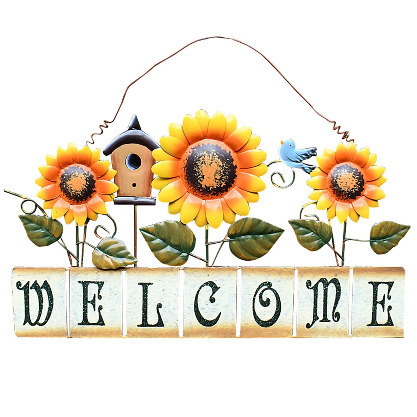 Sunflower Welcome Sign Metal Hanging Welcome Plaque for Wall Front Door - Decorative Flower Yard Signs Spring Wreath Decor for Garden Porch Patio Backyard (D)