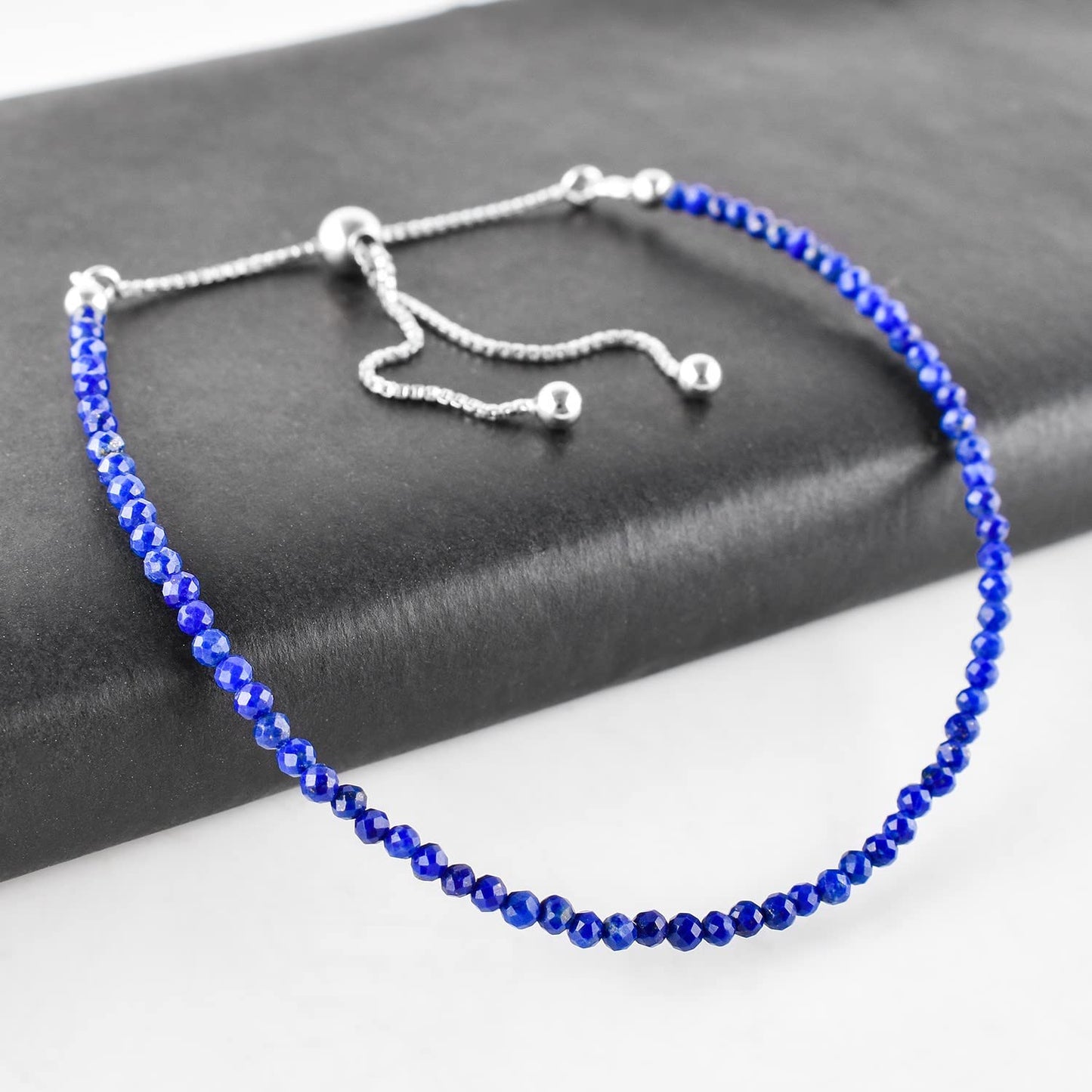 OdrillionGems A+ Genuine Lapis Lazuli Stone Beads Bolo Bracelet Natural Gemstones Crystals Handmade Minimalist Jewelry Rhodium Plated 925 Sterling Silver Adjustable Slider Chain 10 inch