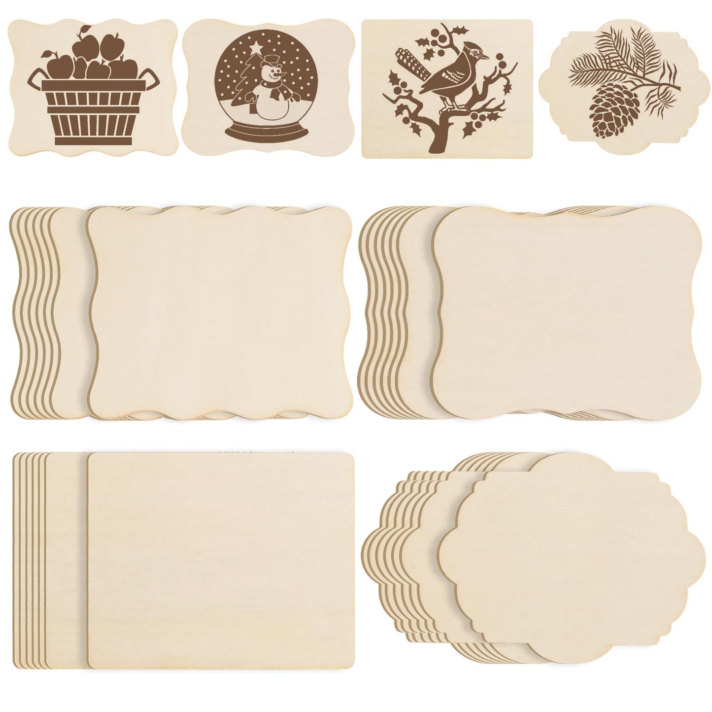 60 PCS Unfinished Wood Cutouts for Crafts Blank Irregular Wooden Slices Natural Wood Cutouts Ornaments for DIY Crafts, Coasters, Home Decorations, Christmas Decorations, Painting, Wood Burning