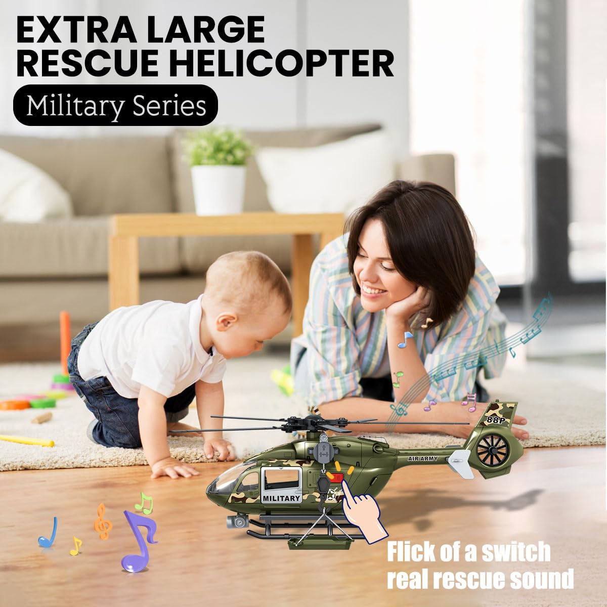 CSDCSD Green Military Big Helicopter Toys,Army Toys with Lights & Sounds,Birthday Gift for 2 3 4 5 Years Old Boys and Girls