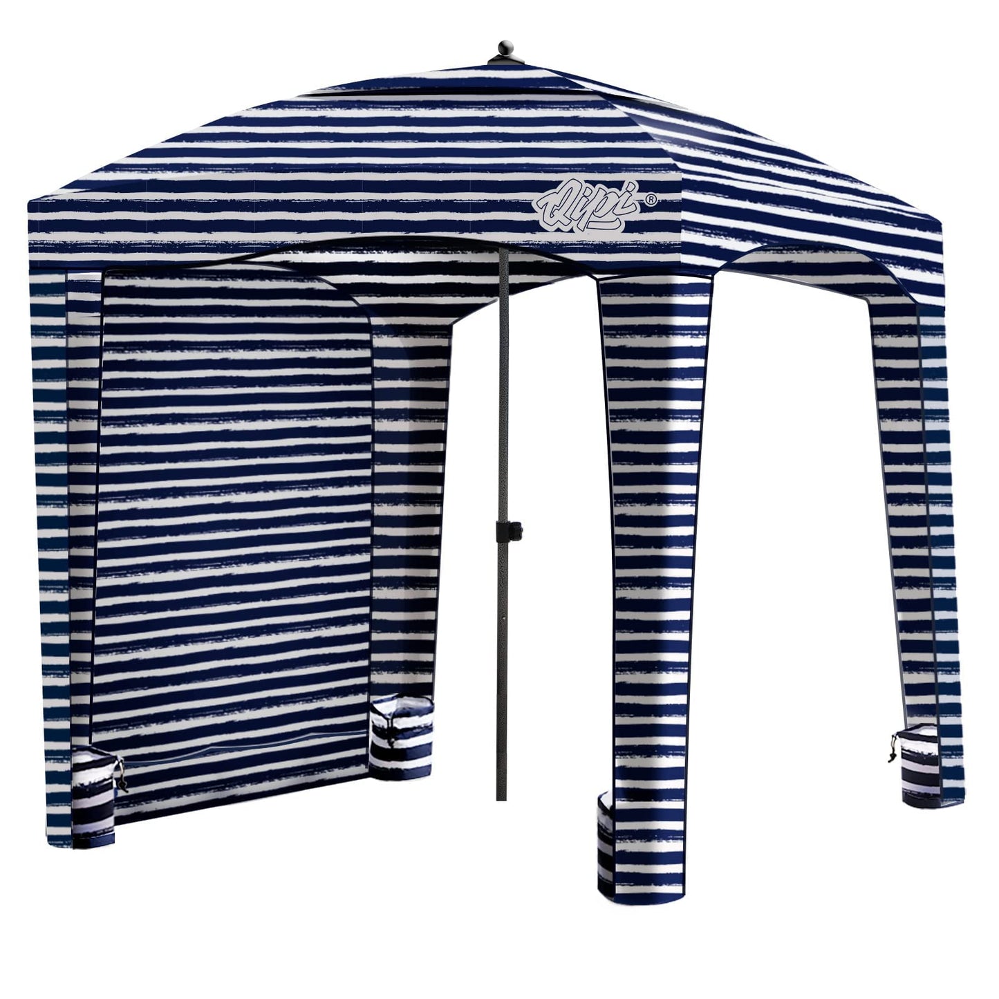 Qipi Beach Cabanas for Sand, Beach Canopy with Sandbags & Side Wall for Family, Easy Set Up Sun Shelter, UPF 50+ UV Protection with Roof Vent 6' x 6' A-Sailor Stripes