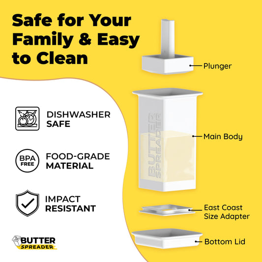 Mess-free Butter Spreader 1Pk Holds Twice the Butter for Corn Cobs, Bread, Waffles, Pancakes. Best Holder for all Butter Stick Sizes. Dishwasher Safe BPA-free Material W/ Cap for Fresh Storage