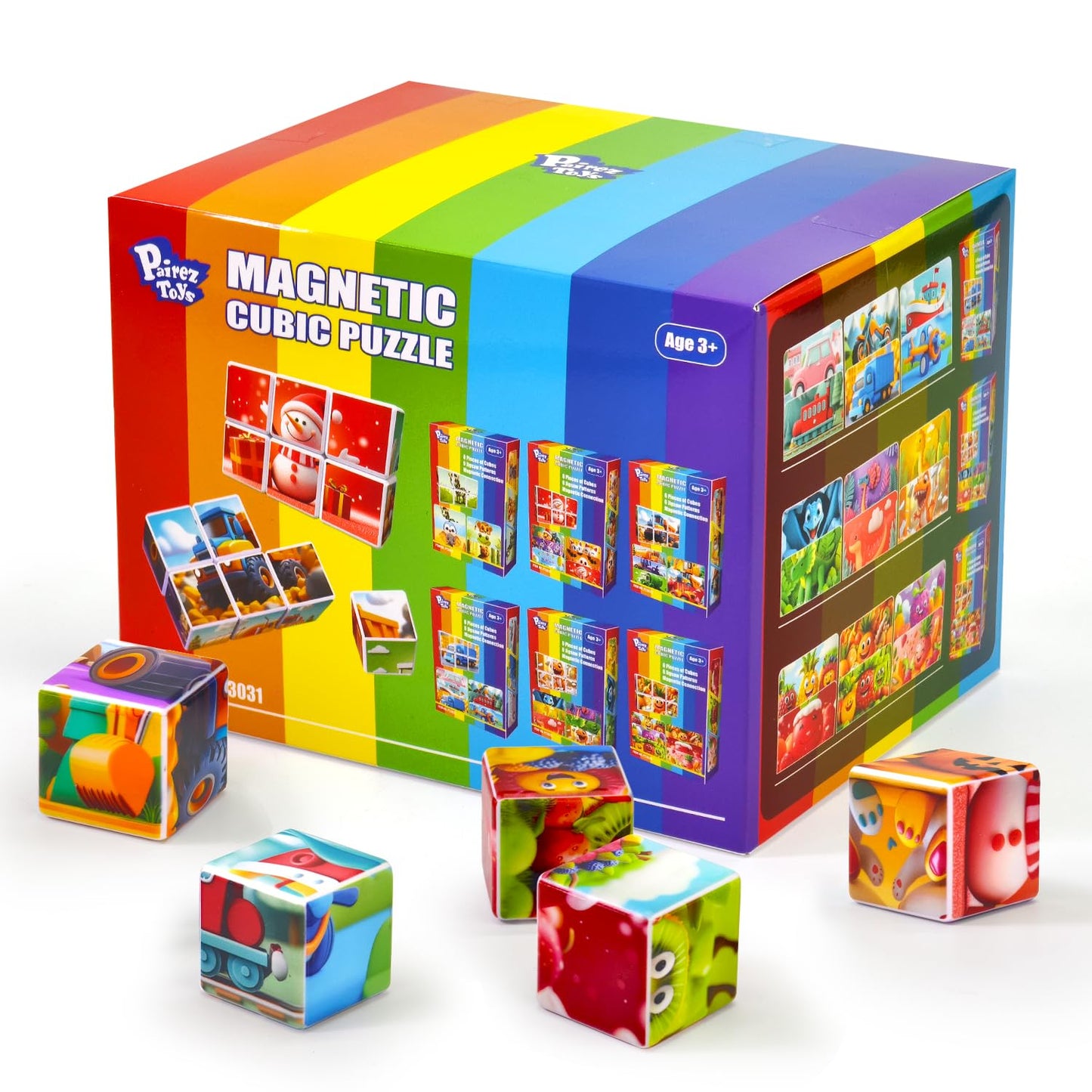 Pairez Toys Magnetic Blocks Toys for Toddlers, Pack of 6 Random Themed Puzzles Bundle, Total 36 PCS of Blocks in 36 Patterns, Magnetic Tiles for Kids Ages 3-5, Preschool STEM Educational Sensory Toys