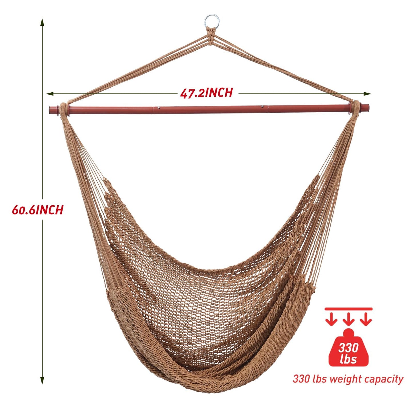 Large Hammock Chair,Caribbean Hammock Chair with Spreader Bar,Large Hammock Swing Chair,Rope Hanging Chair for Indoor/Outdoor/Backyard/Living Room, Max 300 LBS