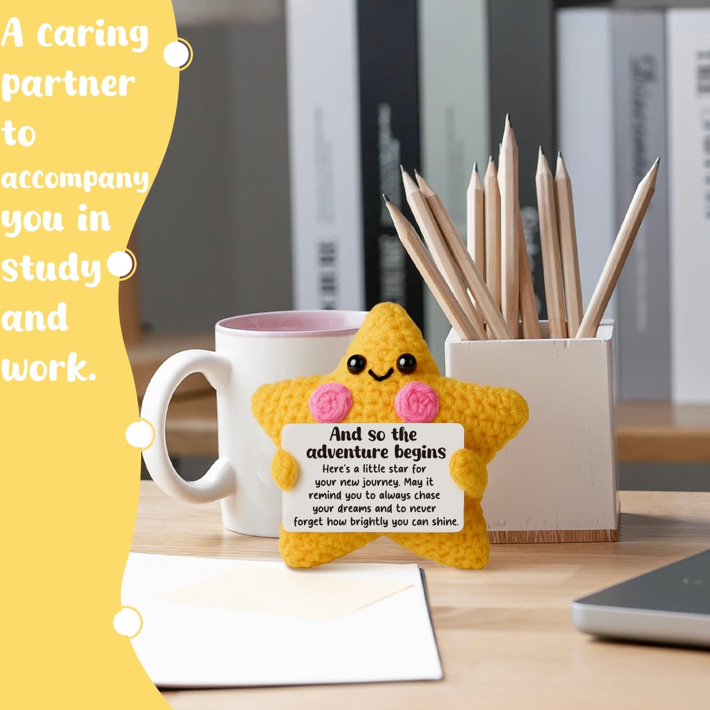 Crochet Star Graduation Gift, New Job & Good Luck Keepsake, Farewell & Moving Gift for Coworker Friend, Motivational Desk Decor for Student, Congratulations for New Adventure