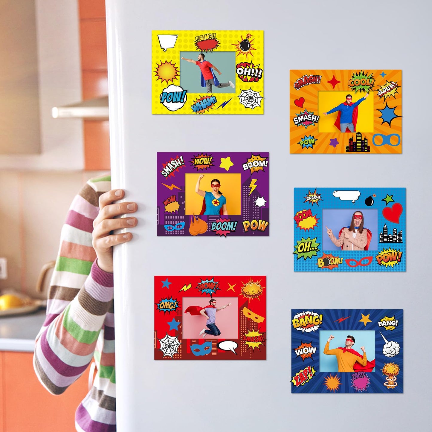 chiazllta 30 Pack Super Theme Hero DIY Picture Frame Craft Kit Fashion Hero DIY Photograph Craft Hero Stickers for Hero Art Craft Home Game Activities
