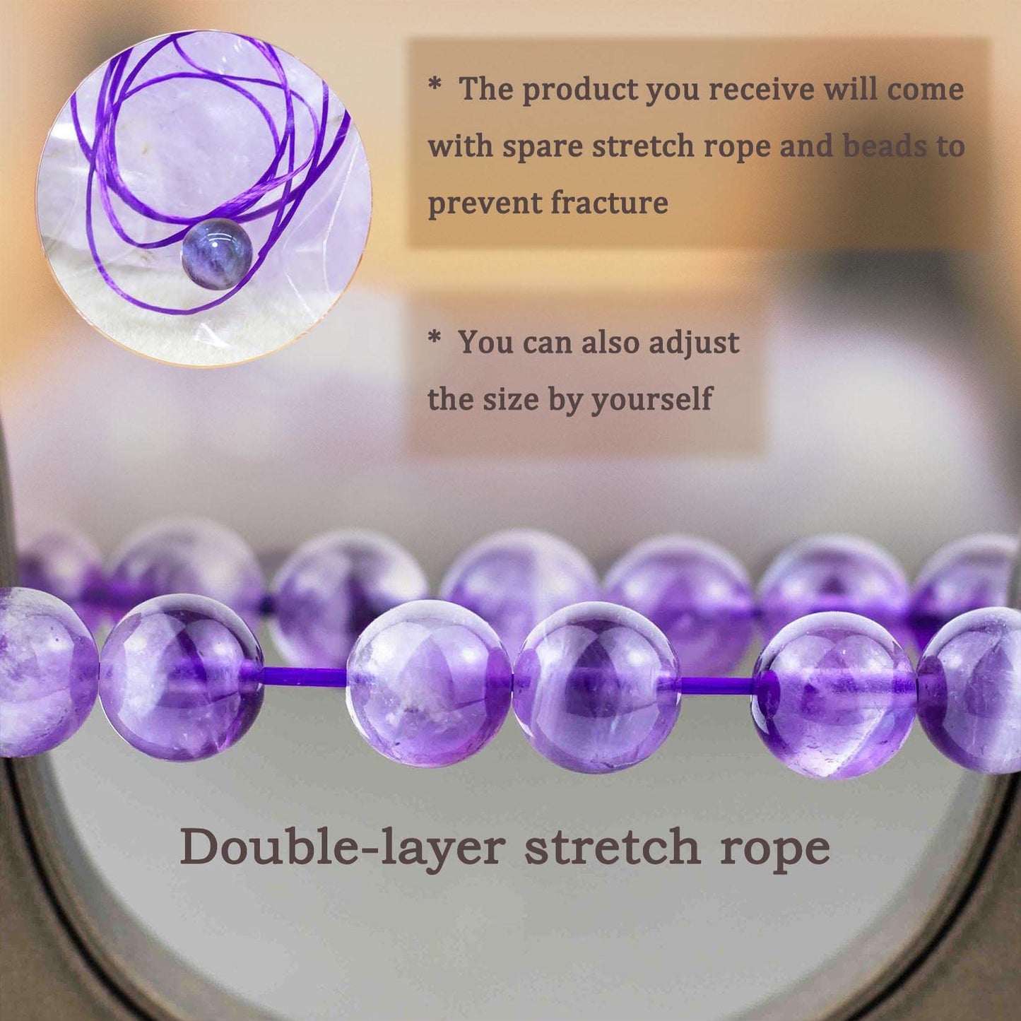 DAZCOLO 8mm Natural Gemstone Stretch Bracelet, Handmade Unisex Crystal Bracelets for Meditation, Yoga, Spiritual Healing & Positive Energy (Dog Teeth Amethyst)