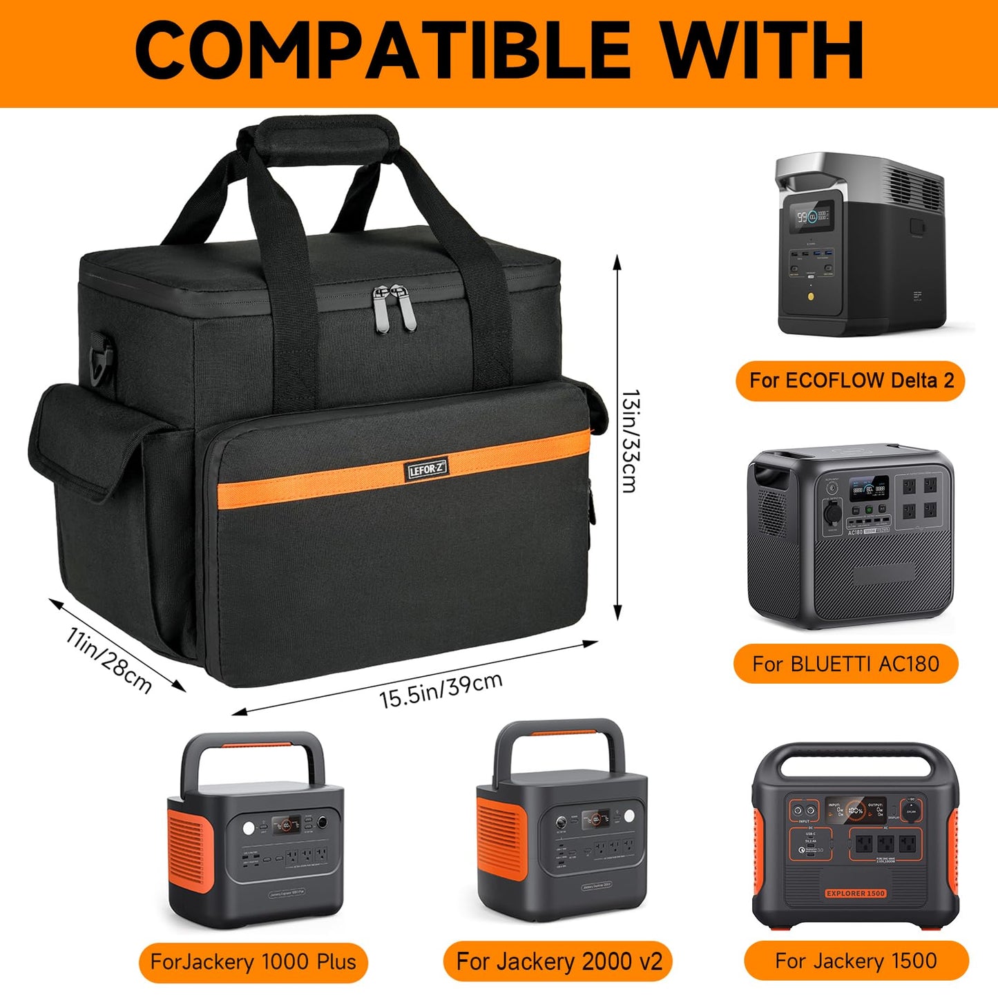 LEFOR·Z Carrying Case Compatible with Jackery Explorer 2000 v2/1500/1000 Plus/ECOFLOW Delta 2/BLUETTI AC180,Portable Power Station Travel Bag for Charging Cable and Accessories(Bag Only)
