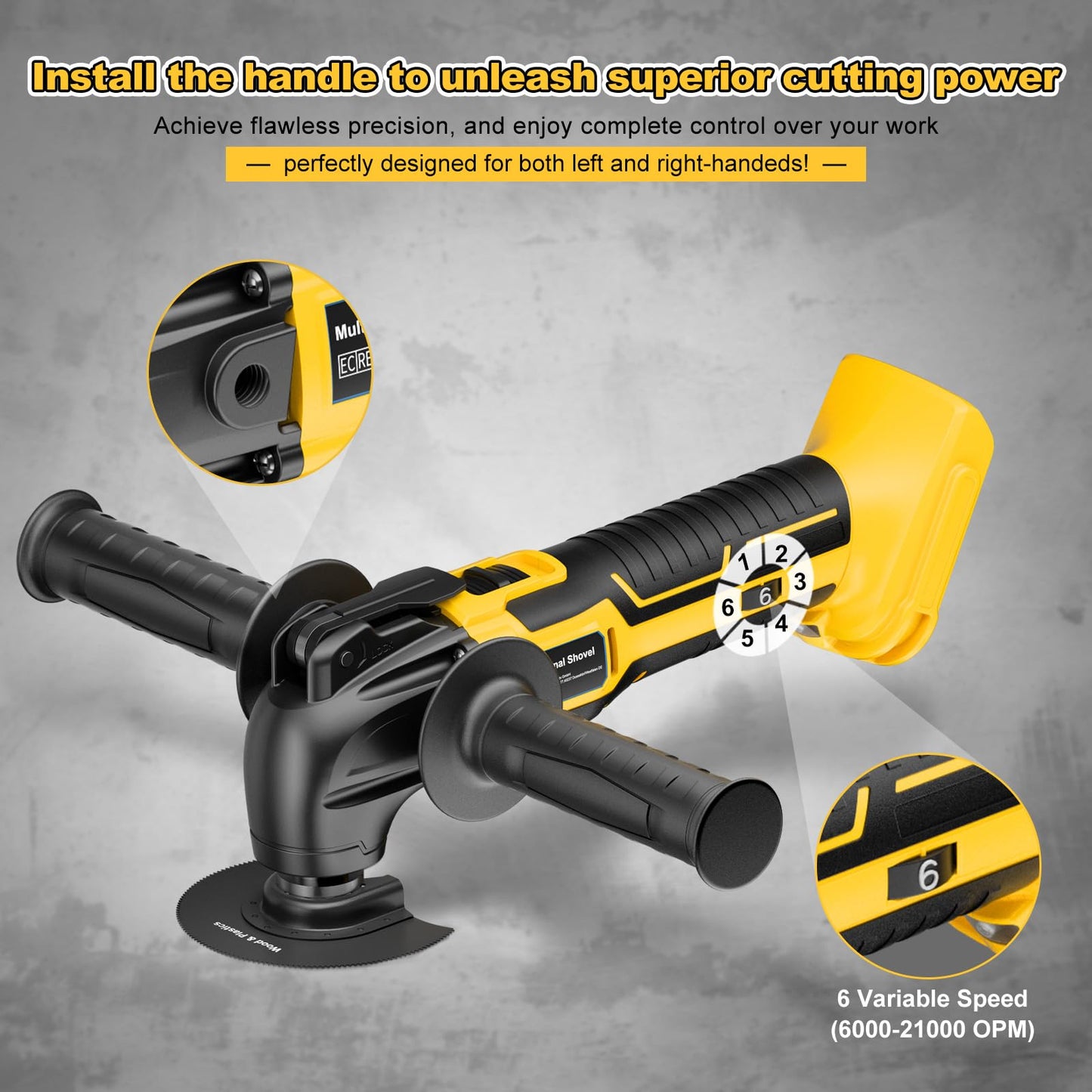 Cordless Oscillating Tool for Dewalt 20V Battery,6 Variable Speed Brushless-Motor Tool,22Pcs Oscillating Multi Tool Kit for Cutting Wood Drywall Nails Remove Grout & Sanding(Tools Only)