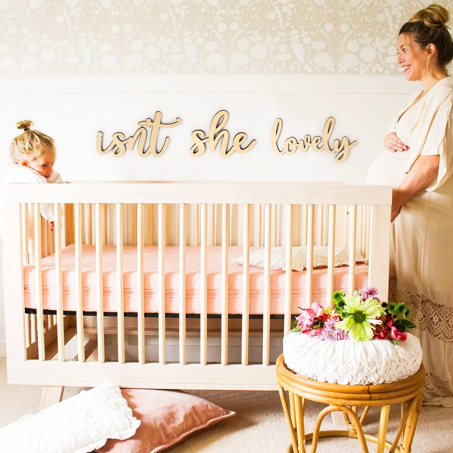 Huray Rayho Isn’t She Lovely Wood Sign Boho Girls Bedroom Kids Room Wooden Wall Art Shelf Decor Decoration for Hanging & Display