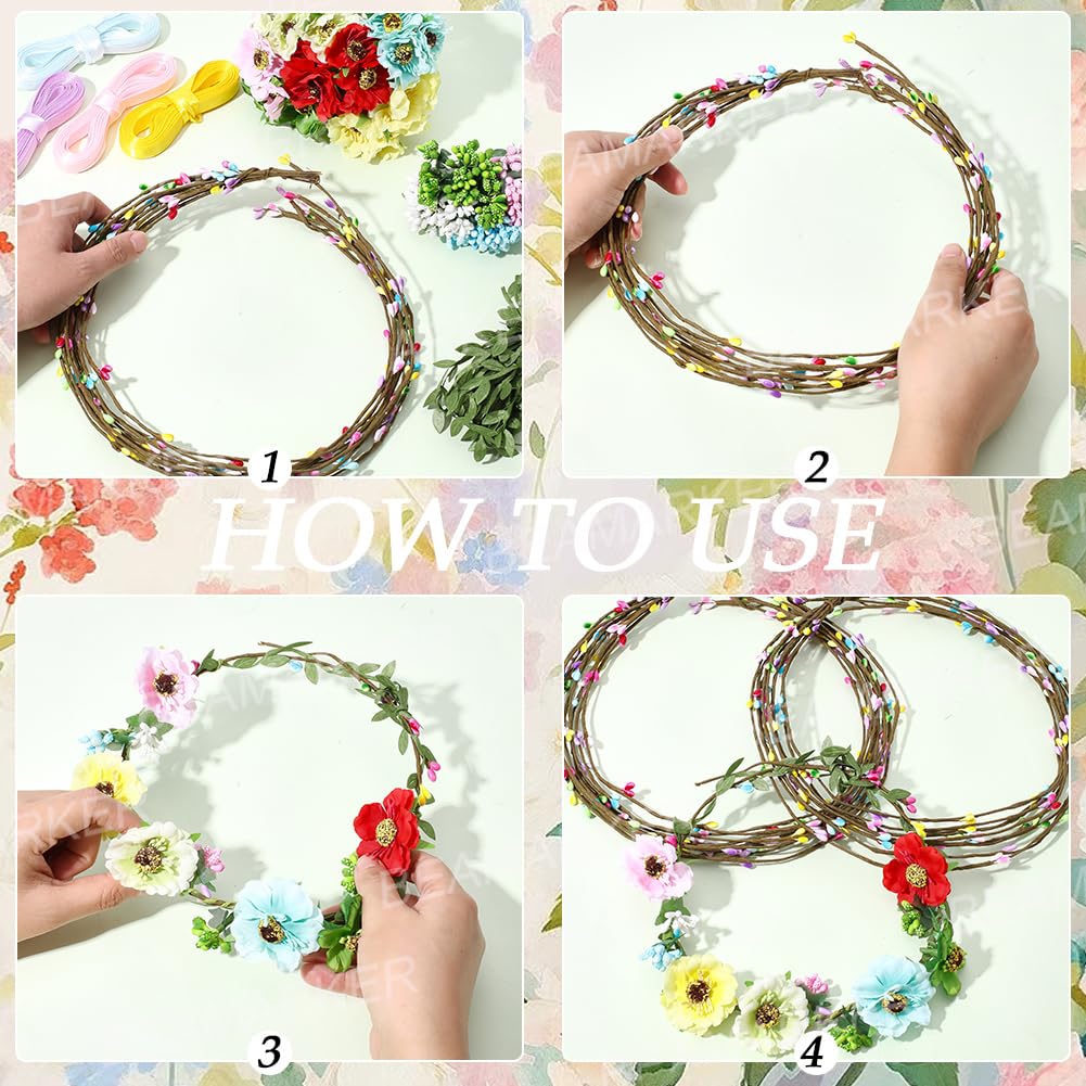 BEAMARKER 20 Sets Flower Crowns Making Kit Make Your Own Flower Crown Wreath Garland Headbands Craft Kit Handmade DIY Fairy Floral Hair Accessories Gift Christmas Bulk Items for Women