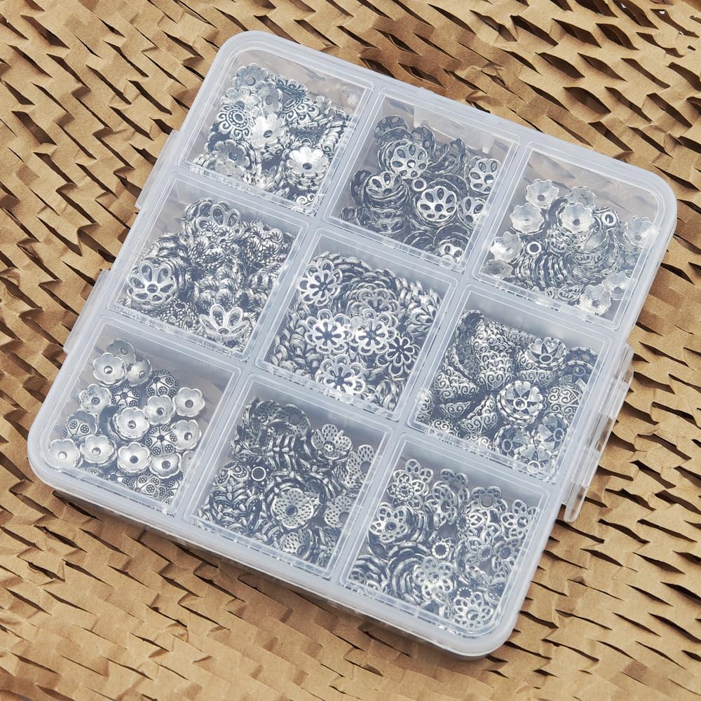INSPIRELLE 450 Pieces Antique Silver Bead Caps Metal Alloy Filigree Flower Cup Shape Bead for Bracelet Necklace Earring Jewelry Making