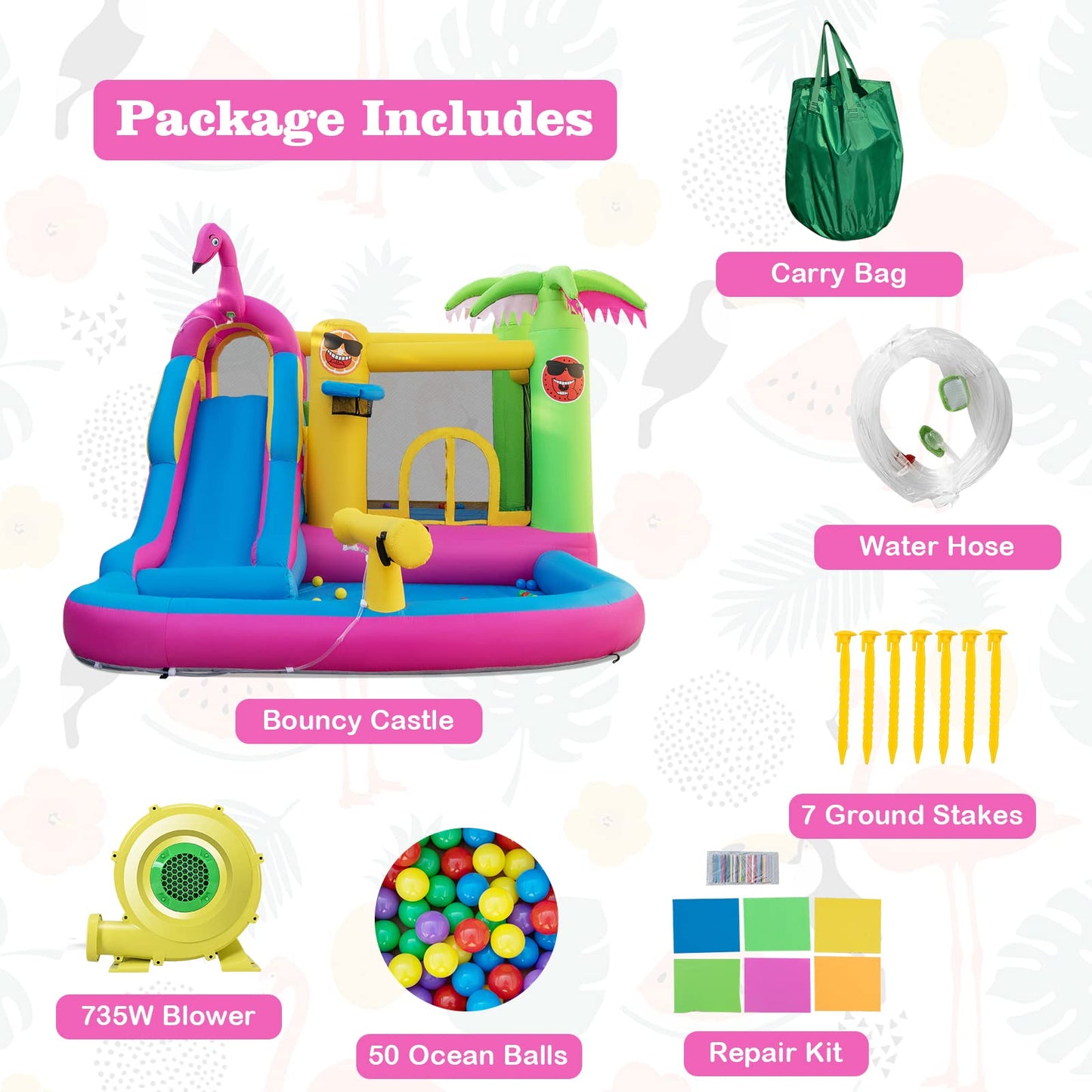 HONEY JOY Inflatable Water Slide, Giant Water Bounce House Park w/Climbing Wall & Splash Pool, Outdoor Blow up Water Slides Inflatables for Kids and Adults Backyard(with 735w Blower)