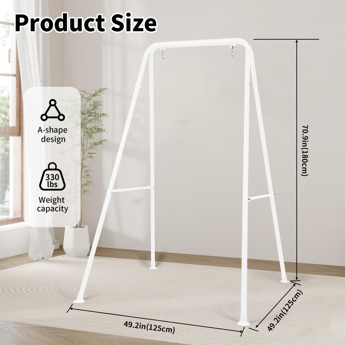 AUTOKAKUM Hammock Chair Stand, Heavy-Duty A-Frame Metal Swing Stand for Indoor and Outdoor, Suitable for Most Hanging Chairs, Easy to Assemble & Store, Hammock Chair not Included (White)
