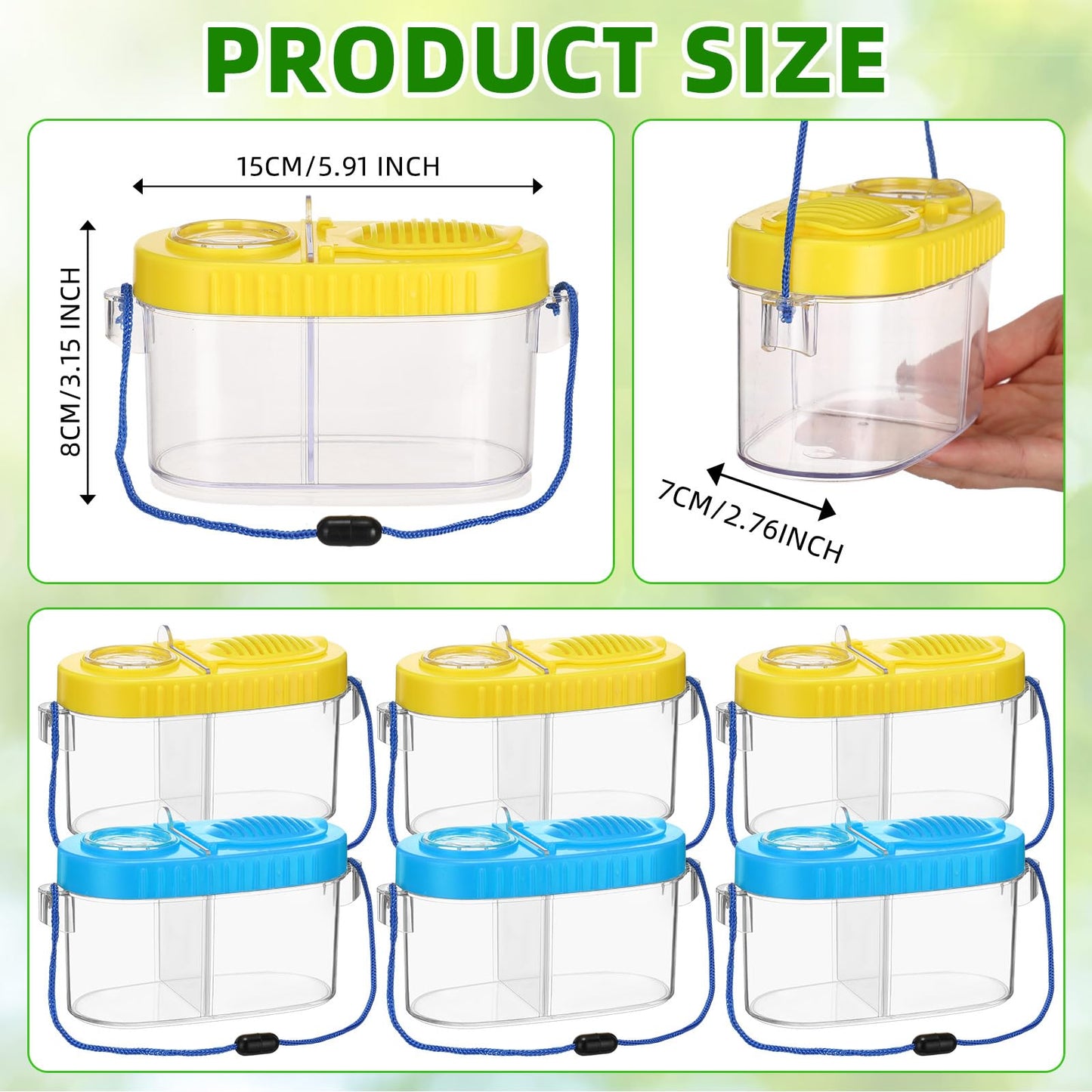 6 Pack Bug Catcher Kit for Kids Bulk Insect Habitat Viewer with Magnifying Glass Vents Portable Bug Collection Cage with Lanyard Nature Outdoor Explorer Set for Boys Girls Birthday Gift(Yellow，Blue)