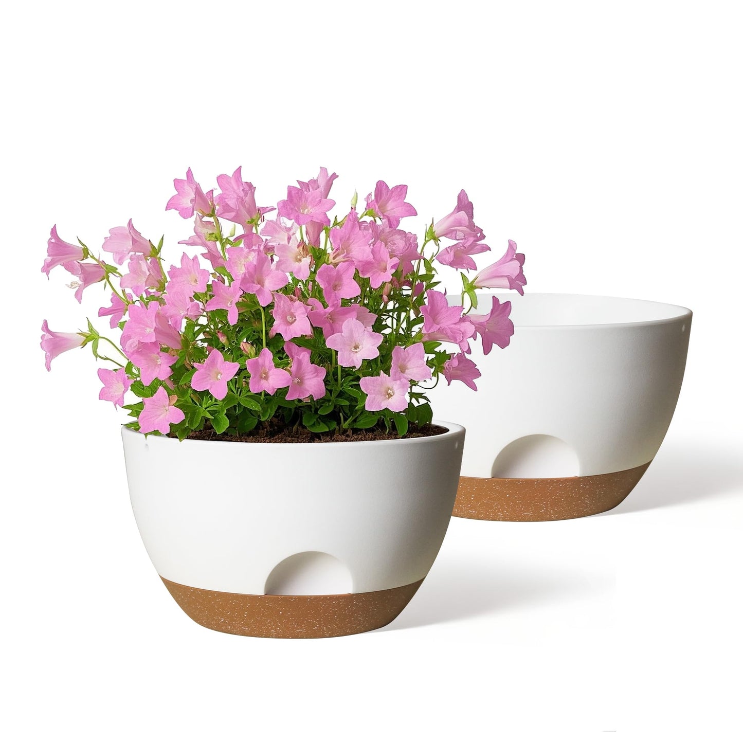 12 Inch Large Self Watering Pots, 2 Pack Plant Pots with Drainage Holes and Saucers, Self Watering Planter for Indoor Outdoor Garden Plants and Flowers (White)