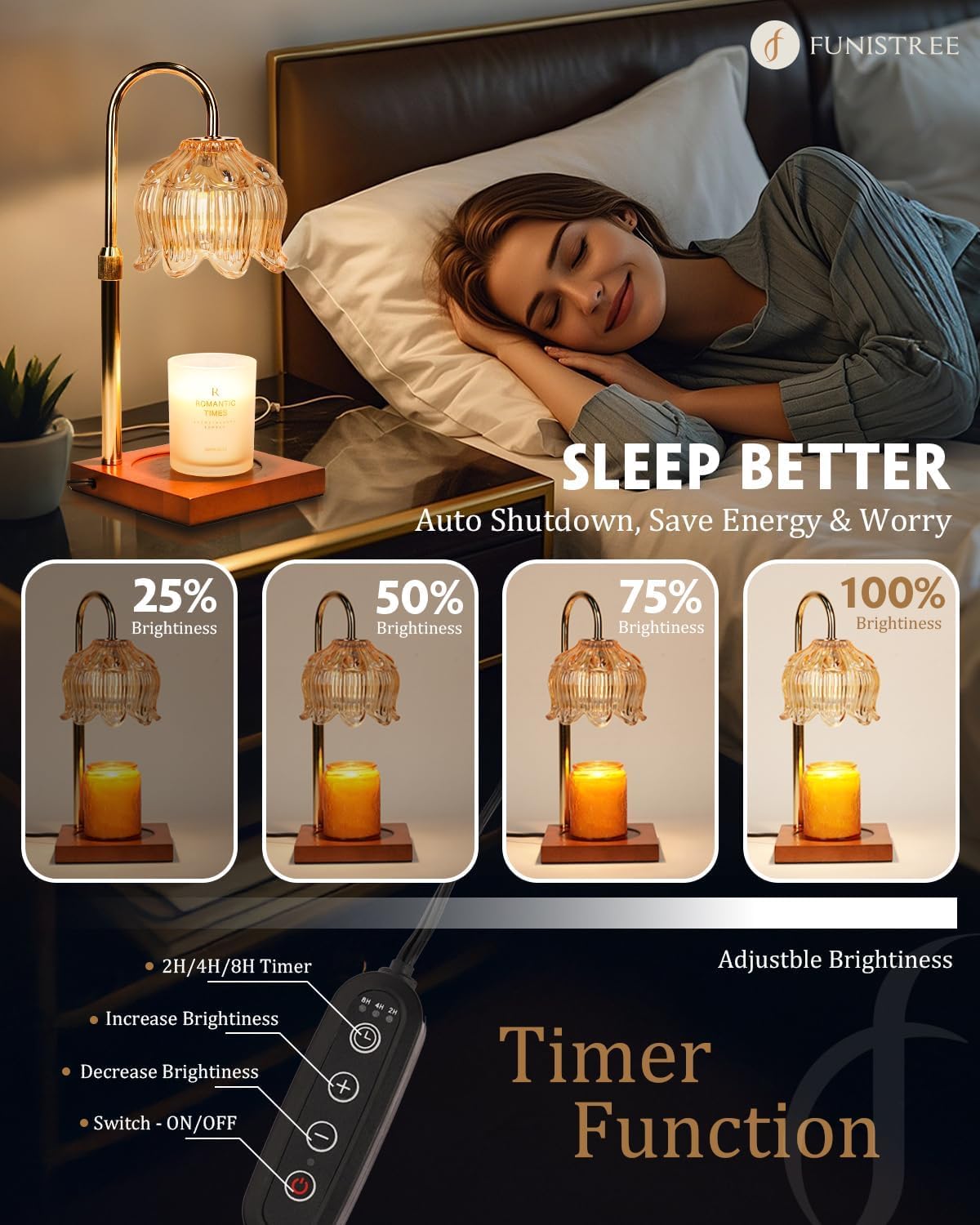 Flower Candle Warmer Lamp with Timer & Dimmer, Adjustable Height Candle Warmer, Mothers Day Birthday Gifts for Women Mom, House Warming New Home Decor, Wax Warmer with 2 Bulbs for Jar Candles