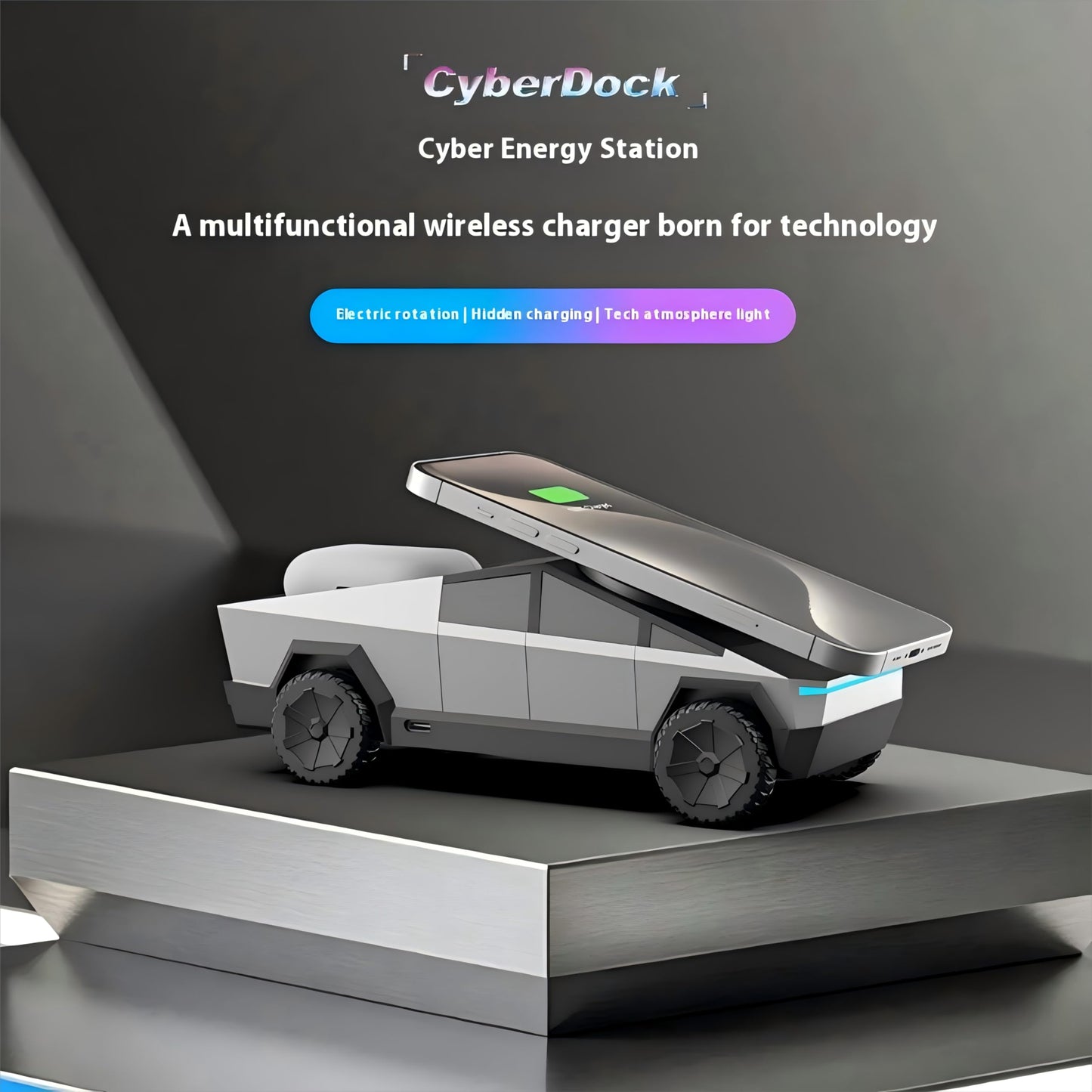 Cyberdock 3 in 1 Charging Stand for AppleDevice,Station for iPhone 17/16/15/14/13/12, Apple Watch10/9/8/SE/Ultra, AirPods 4/3/2/Pro |Adjustable Stand, FastCharging, Cybertruck Design (Silver)