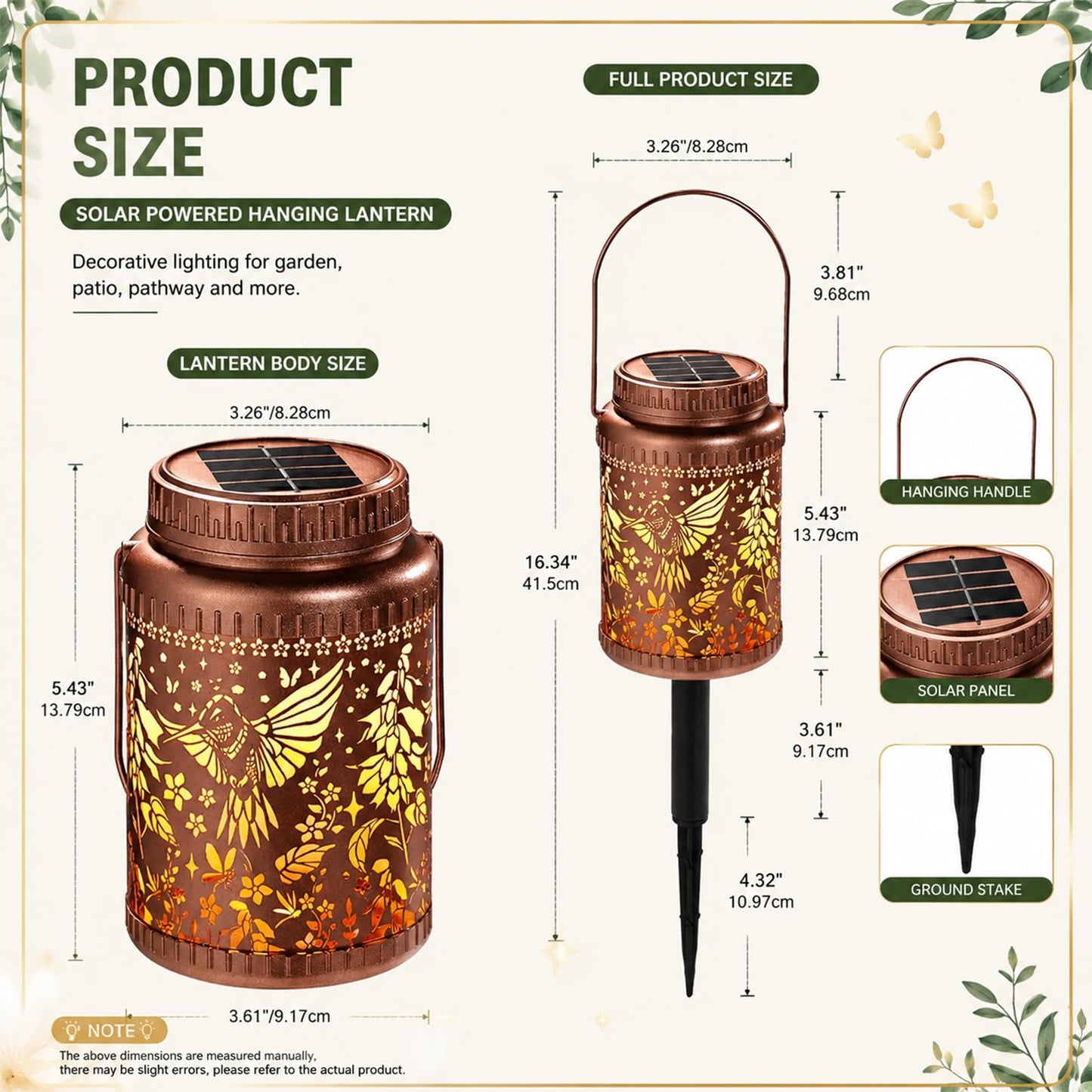 Cooo 2 Pack Solar Lanterns Outdoor Waterproof Hummingbird Red_Sage Solar Pathway Lights Landscape Path Christmas Gifts for Women Mom Grandma Outdoor Table Lamps Garden Yard Backyard Decor -Rose Gold